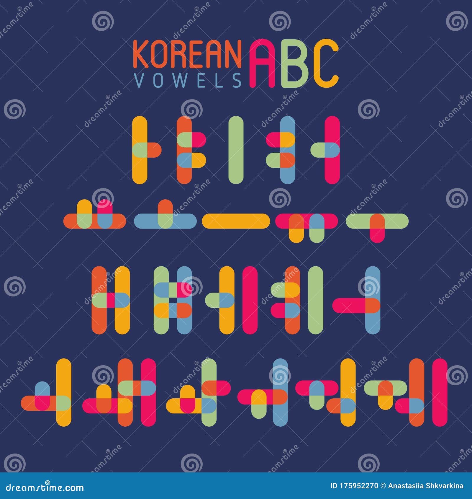 Korean Vowels And Their Pronunciation With Stickers And Tape Cartoon
