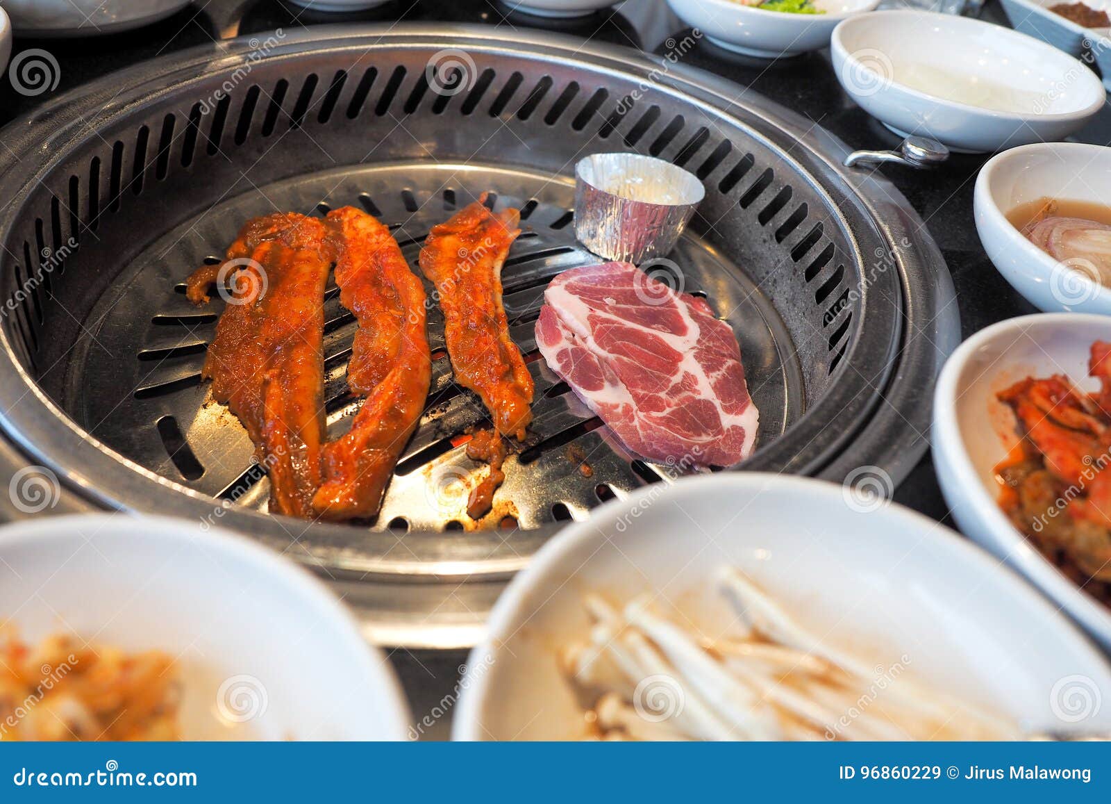The Korean Barbeque, with Grill Table and Vegetable Set Stock Image