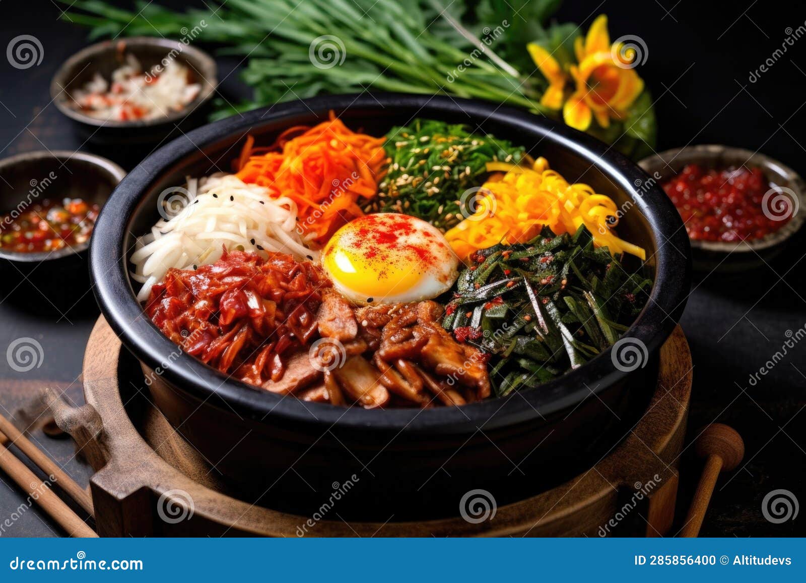Korean Bibimbap in a Traditional Stone Bowl Stock Photo Image of