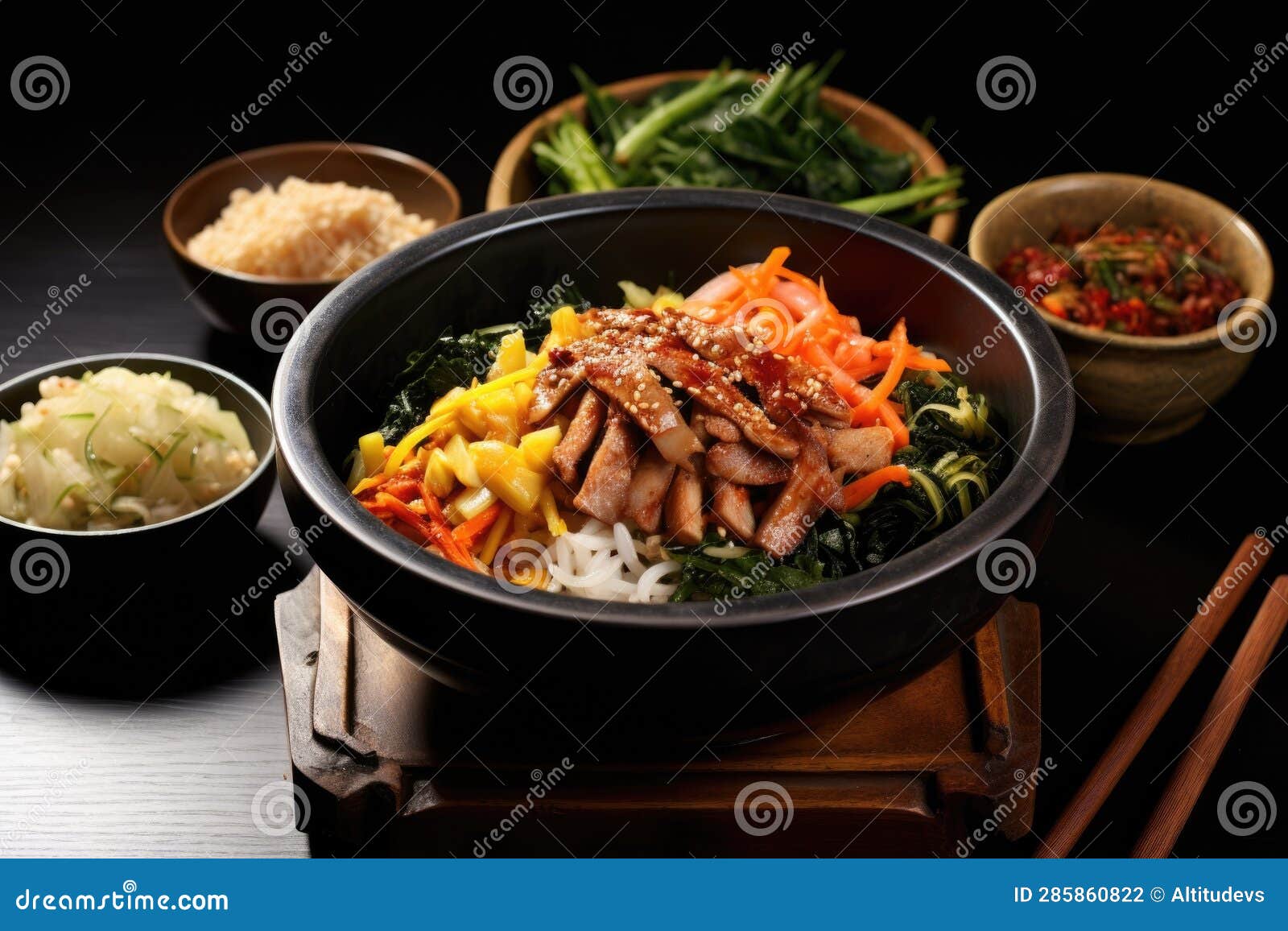 Korean Bibimbap in a Traditional Stone Bowl Stock Photo Image of