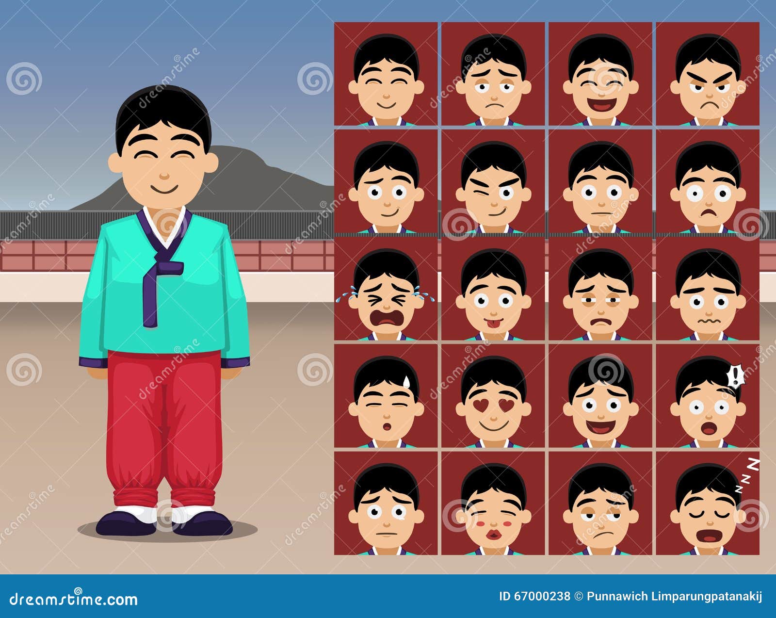 Korean Boy Cartoon Emotion Faces Vector Illustration Stock Vector -  Illustration of nationality, dress: 67000238