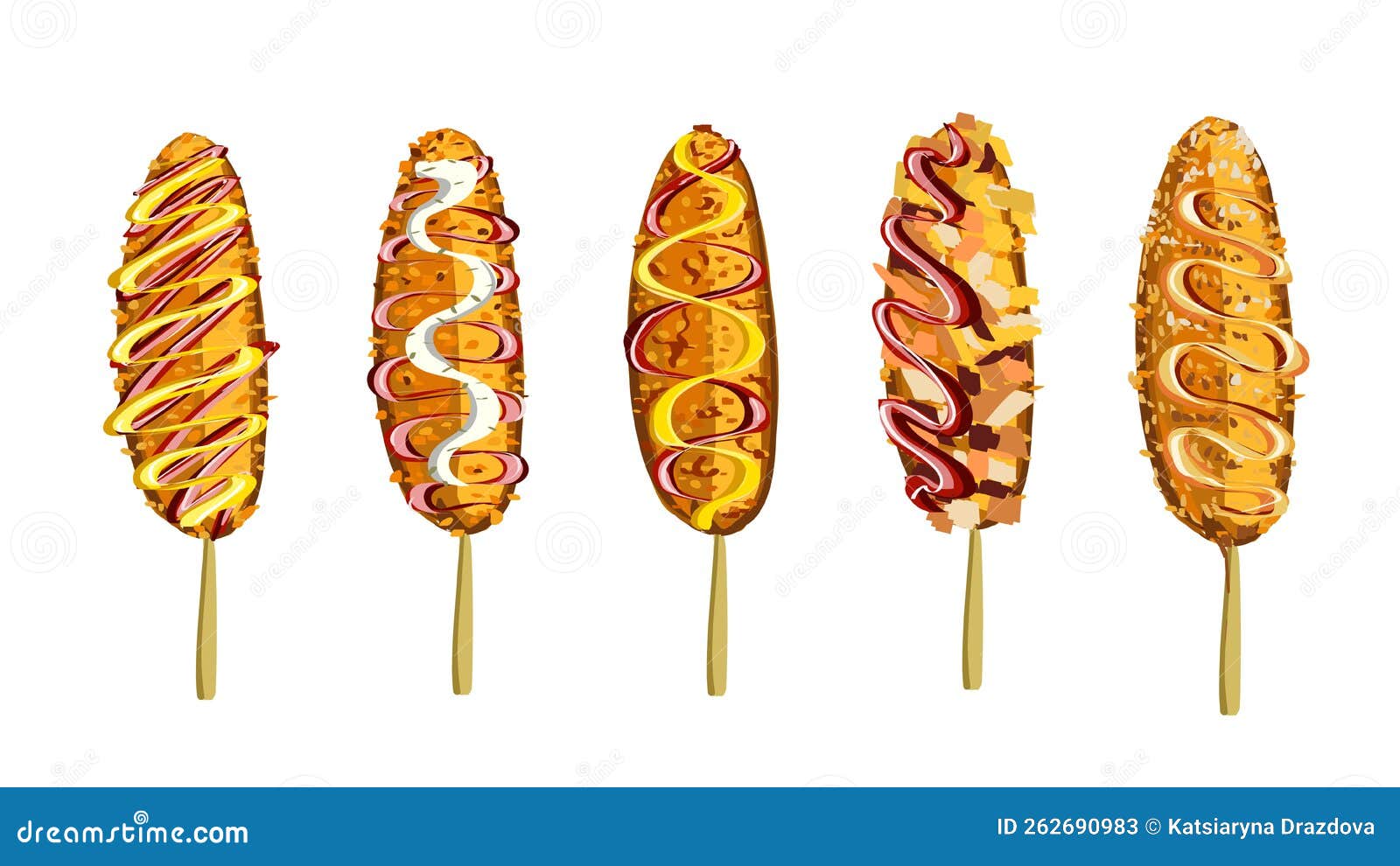 Korean Corn Dog Cartoon Mascot. Illustration For Restaurant Menu. Side ...