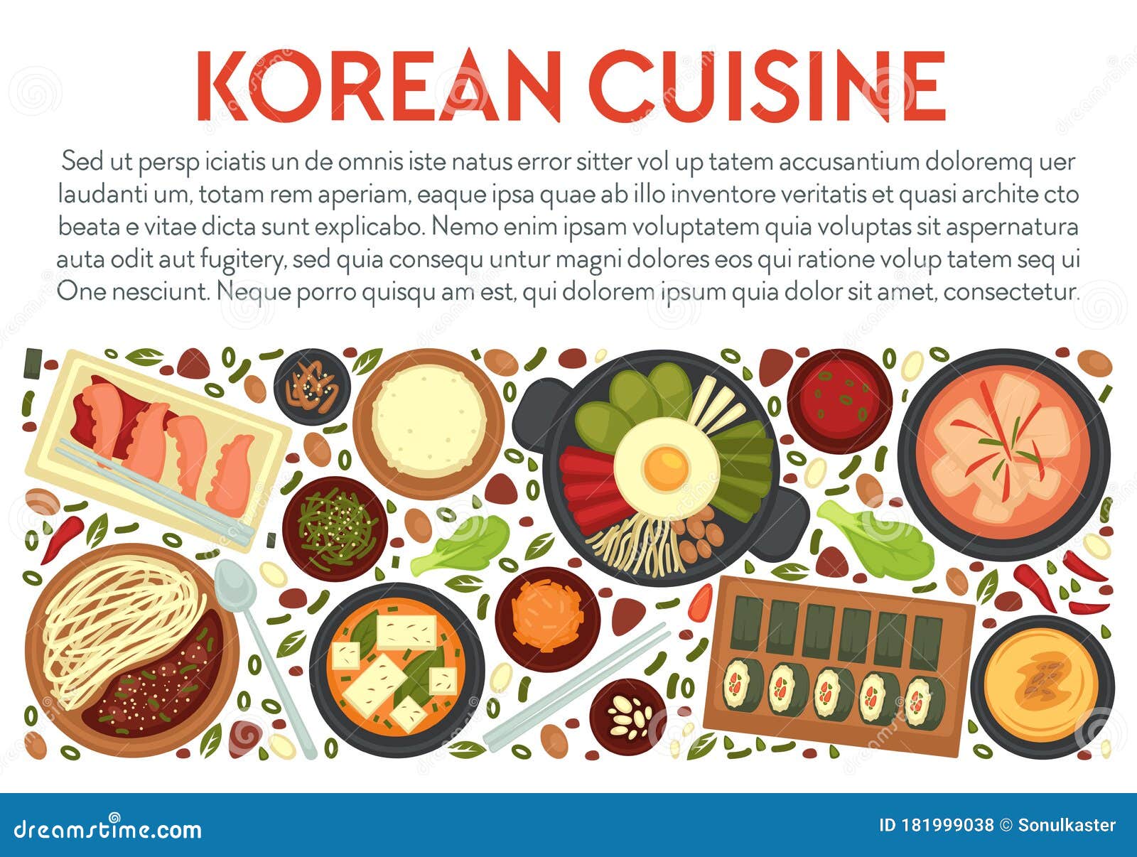 korean cuisine banner template with text, delicious asian food