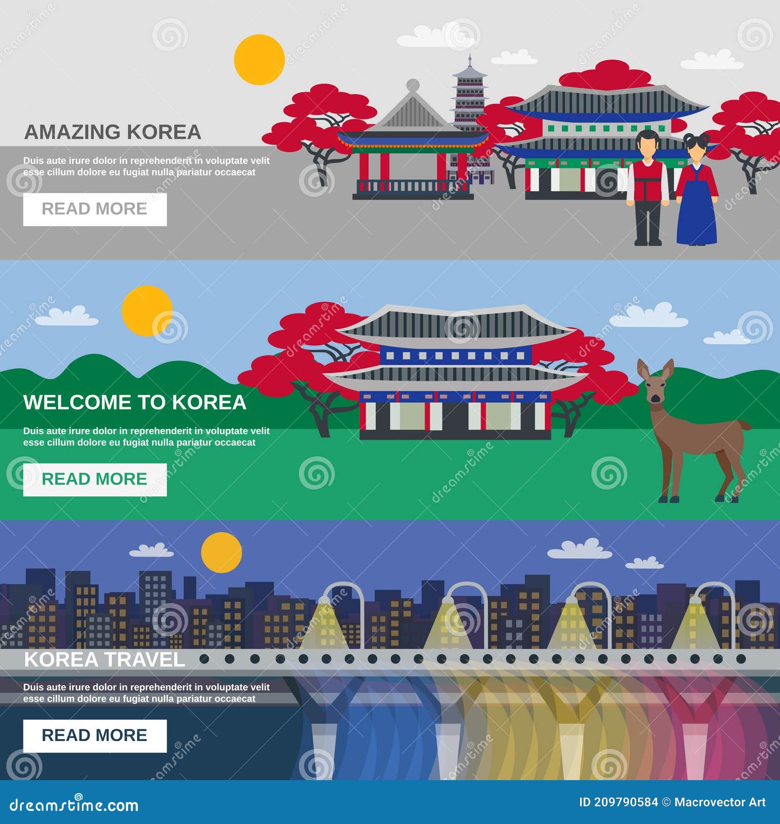Korean Culture 3 Flat Banners Set Stock Vector - Illustration of layout,  asian: 209790584