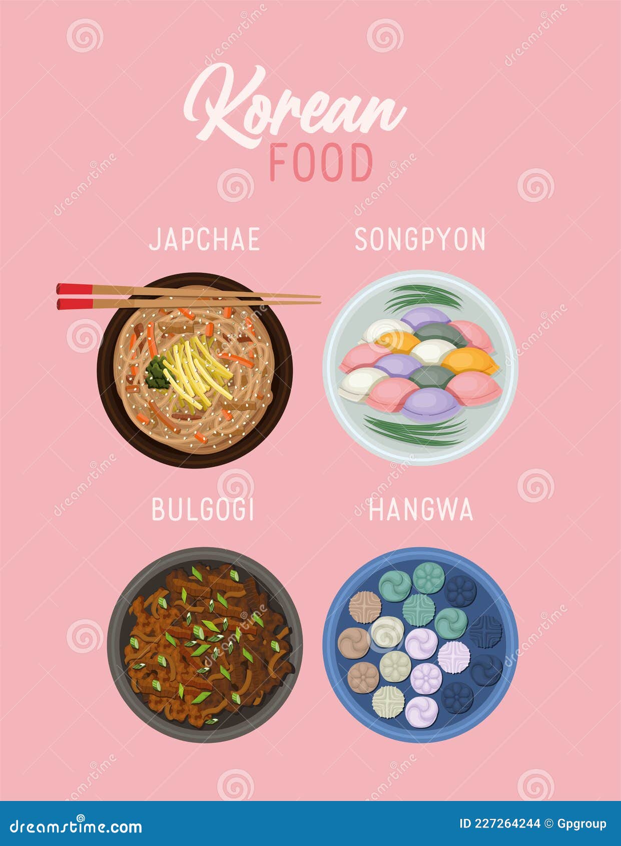 Korean food plates stock vector. Illustration of vector 227264244