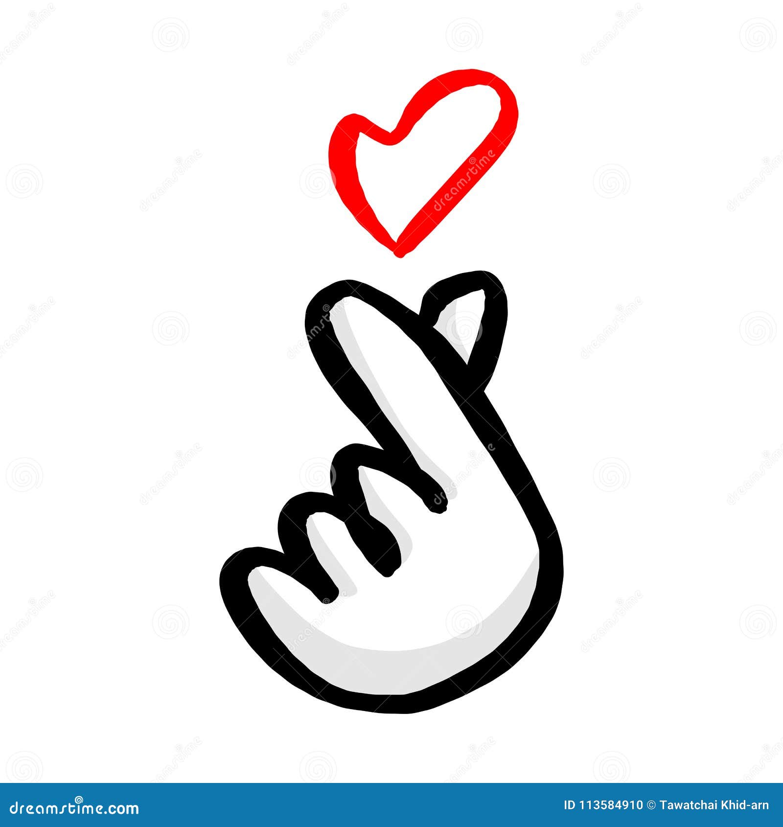 Korean Hand Heart Symbol with Red Heart Vector Illustration Sketch Hand ...