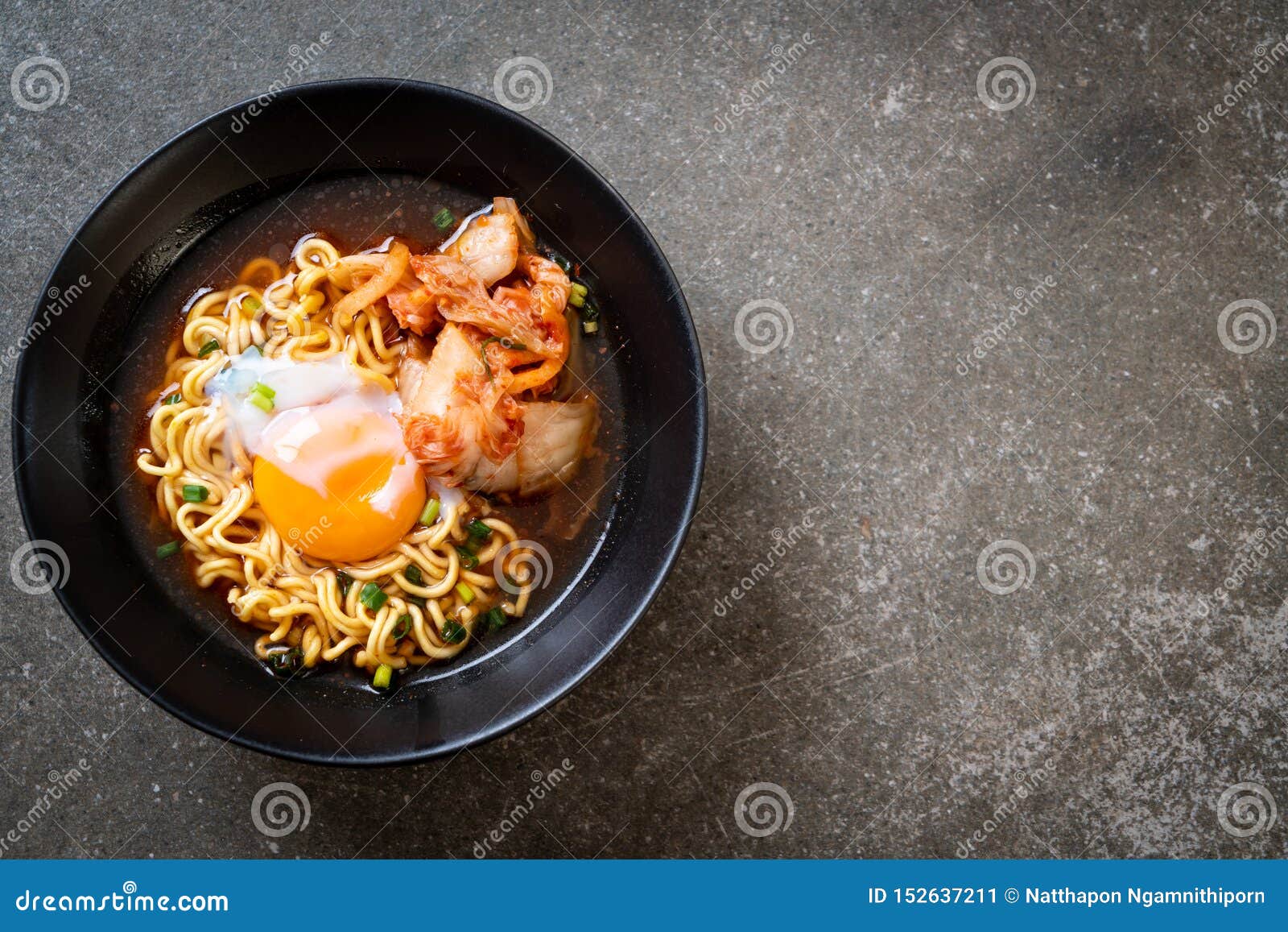 Korean Instant Noodles with Kimchi and Egg Stock Image Image of