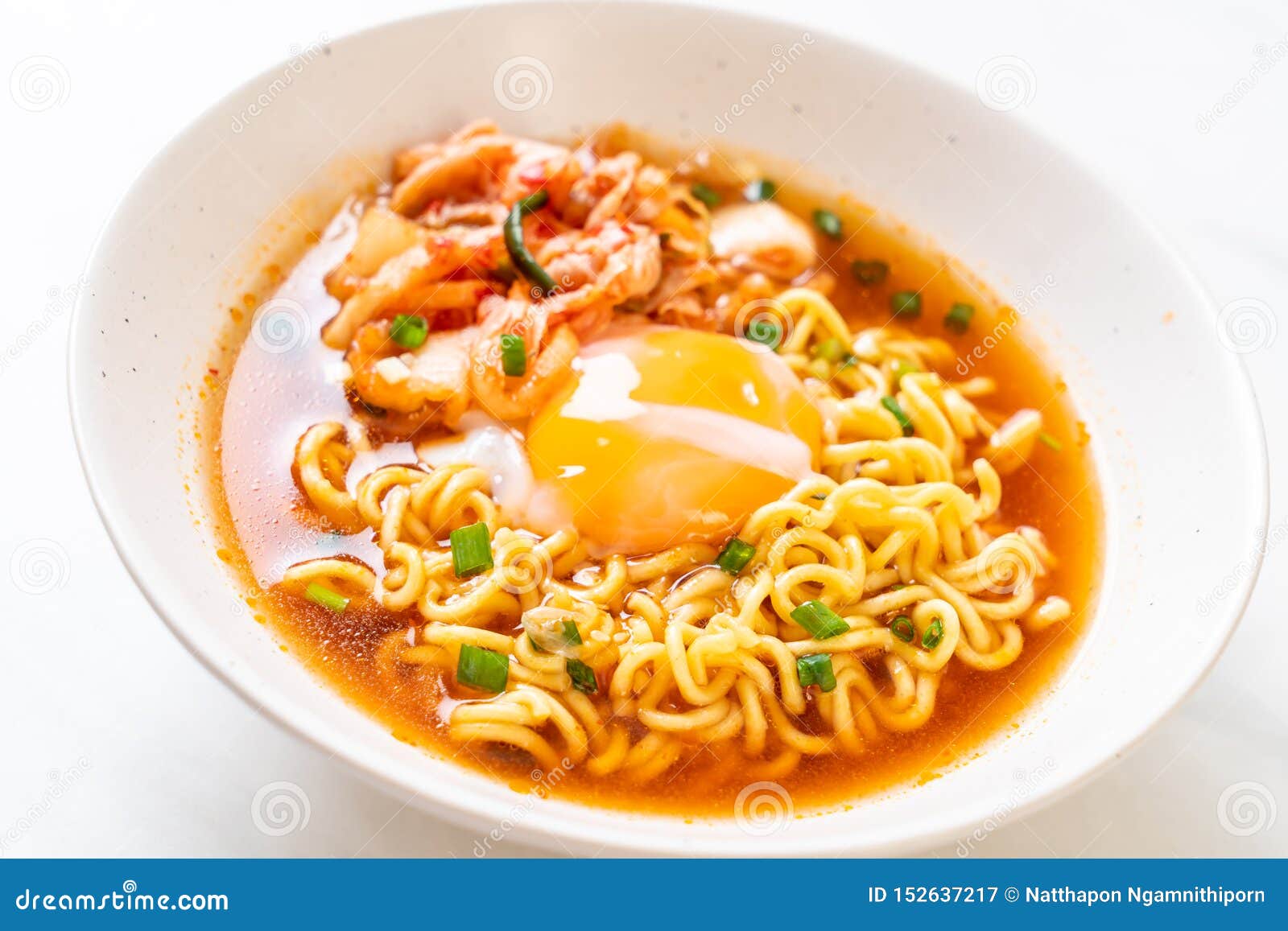 Korean Instant Noodles with Kimchi and Egg Stock Image Image of
