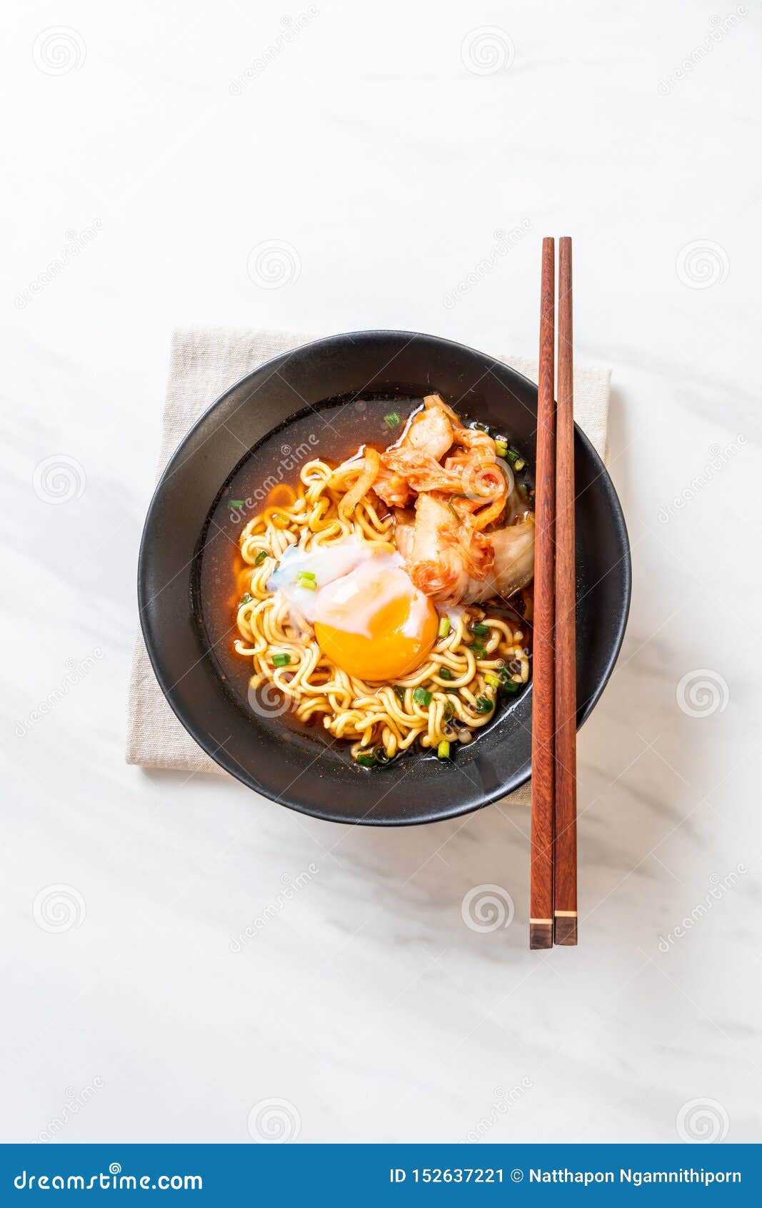 Korean Instant Noodles with Kimchi and Egg Stock Image Image of