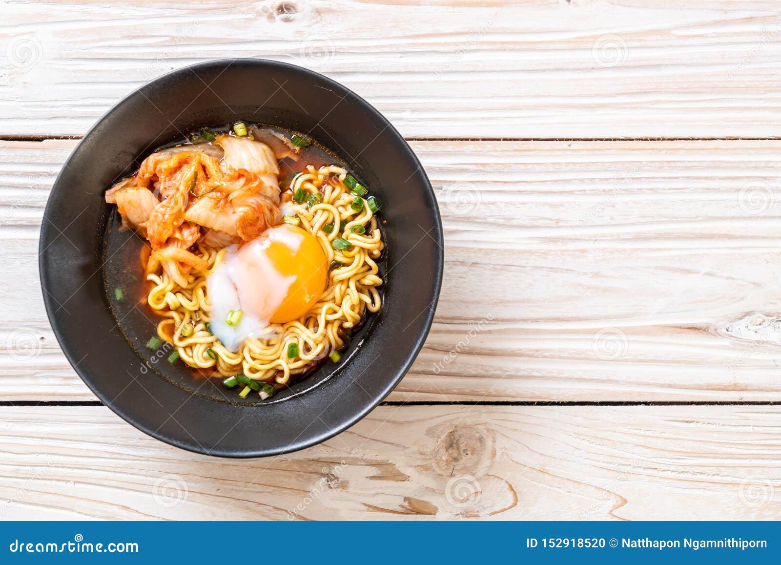 Korean Instant Noodles with Kimchi and Egg Stock Photo Image of