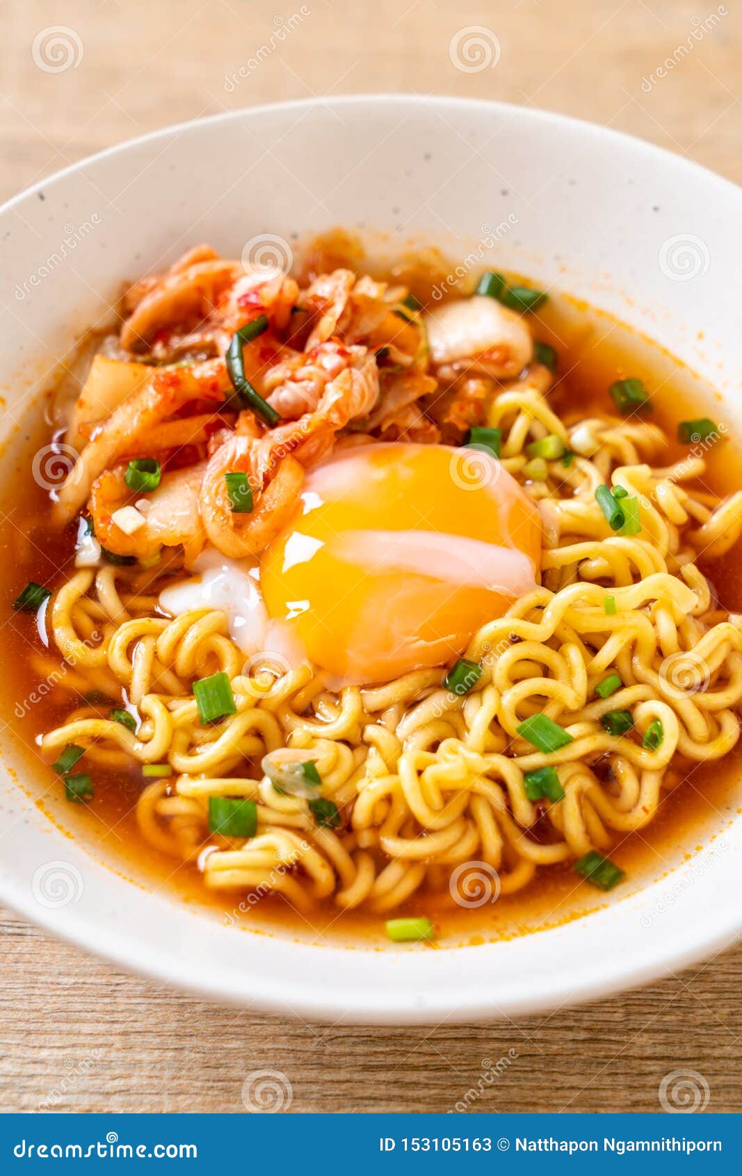 Korean Instant Noodles with Kimchi and Egg Stock Image Image of bowl