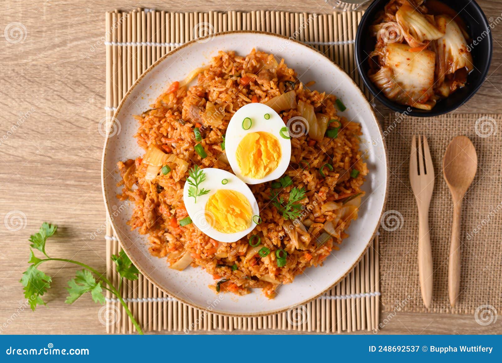 Korean Kimchi Fried Rice with Boiled Egg Stock Image Image of lunch