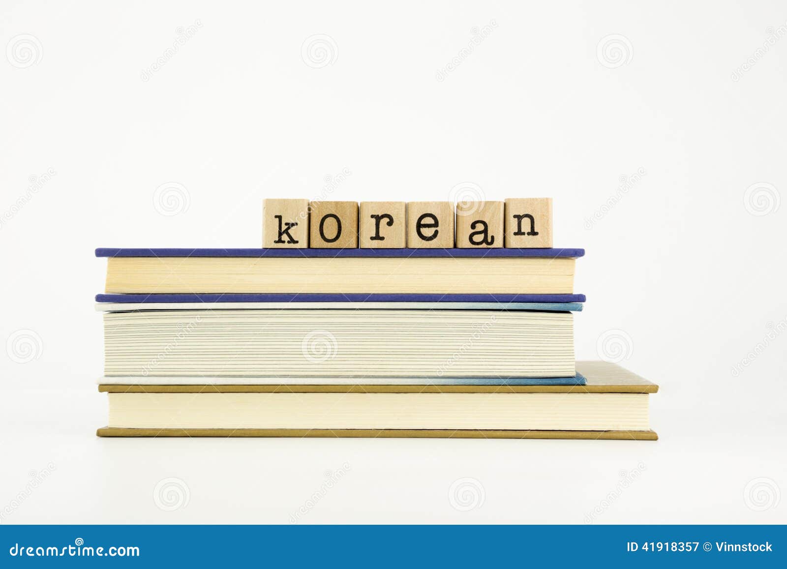 korean language word on wood stamps and books