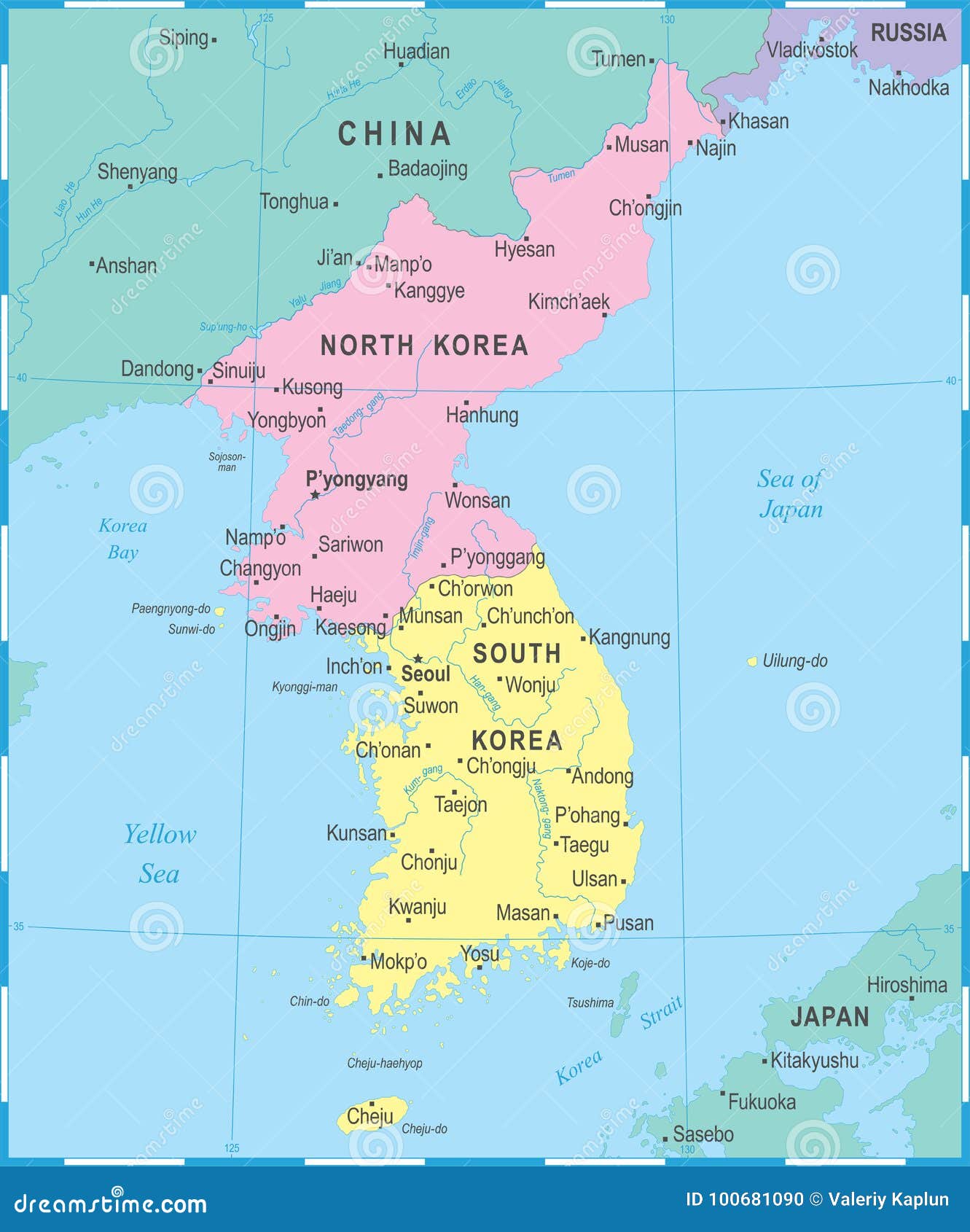 Korean Peninsula Map Vector Illustration Stock Illustration