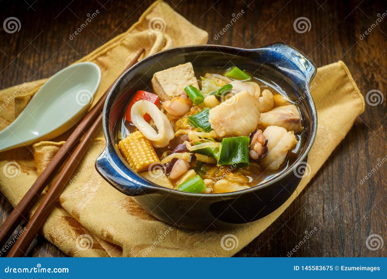 Korean Seafood Stew stock image. Image of corn, chopsticks - 145583675