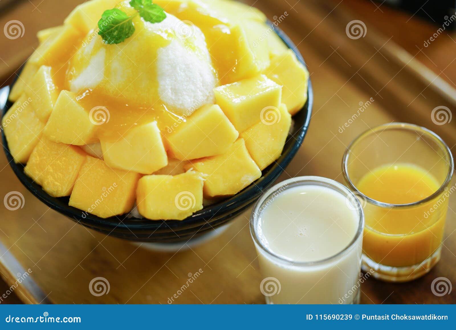 Korean Shaved Milk Ice Topped by Fresh Mango. Stock Image - Image of ...
