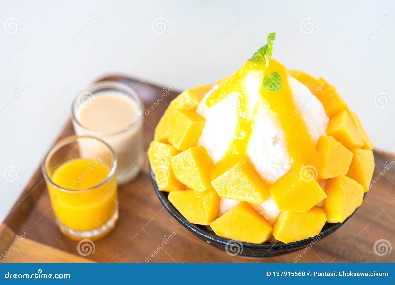 Korean Shaved Milk Ice Topped by Fresh Mango Stock Photo - Image of ...