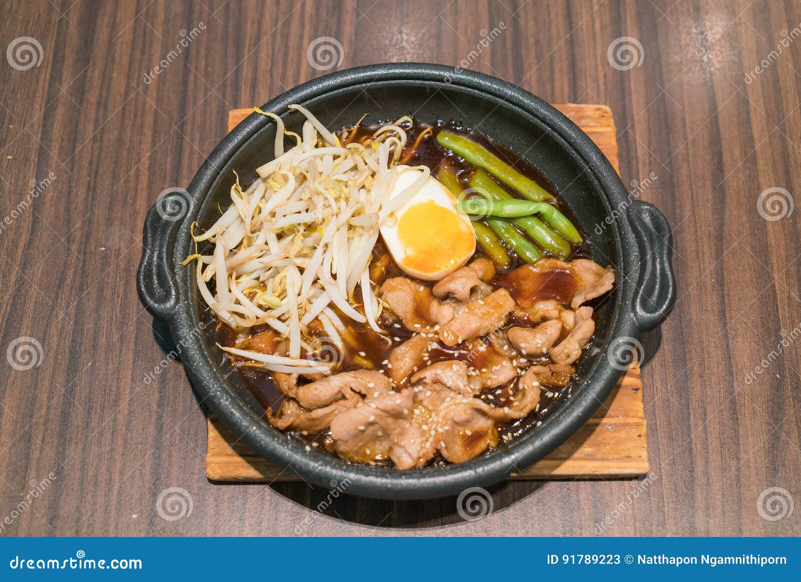 Korean Spicy Bbq Pork Served on a Hot Plate Stock Image - Image of rice