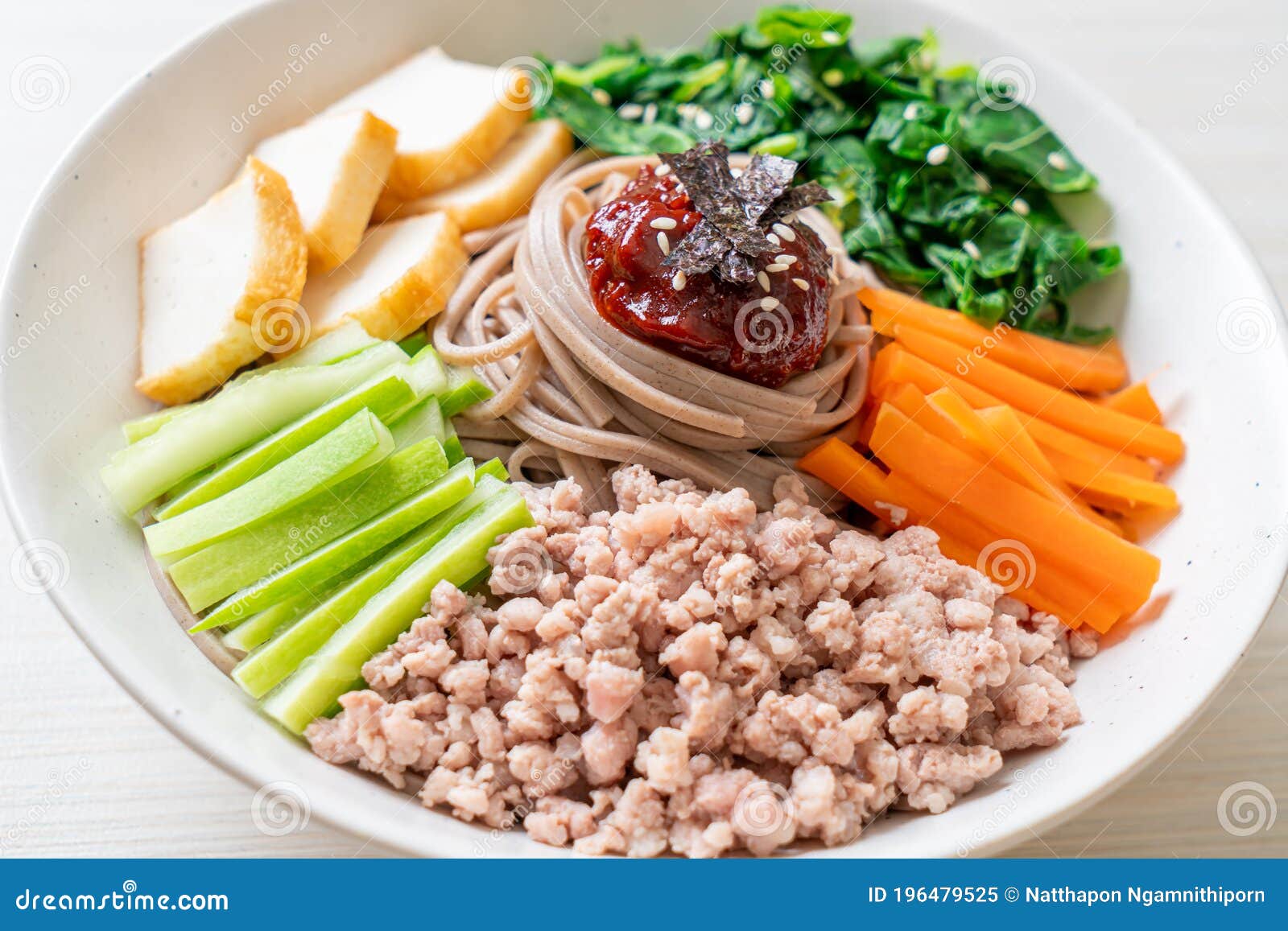 Korean spicy cold noodles stock image. Image of food - 196479525