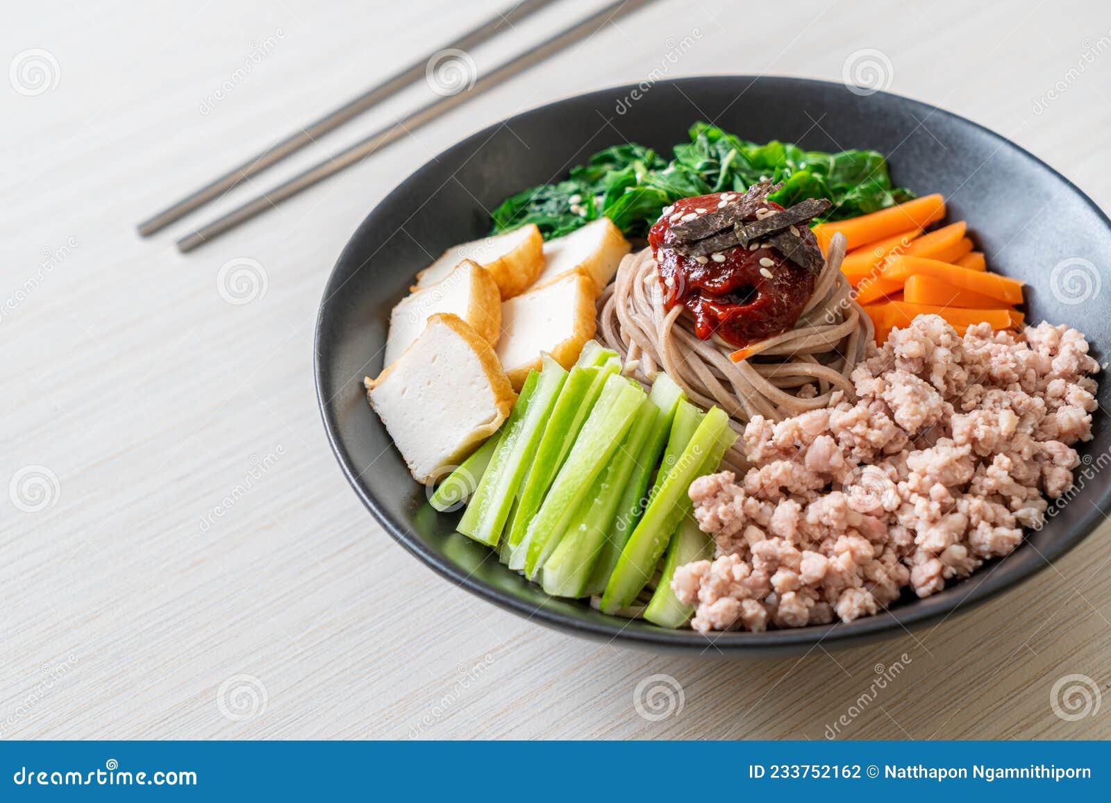 Korean spicy cold noodles stock photo. Image of seaweed - 233752162