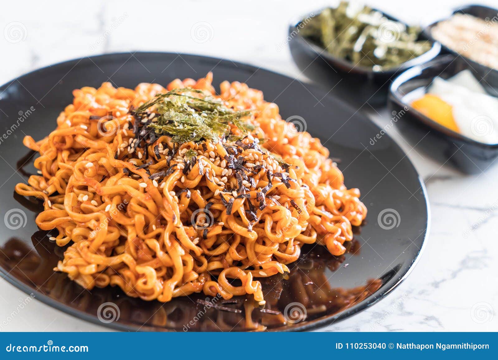 Korean Spicy Instant Noodles Stock Photo - Image of seaweed, wooden
