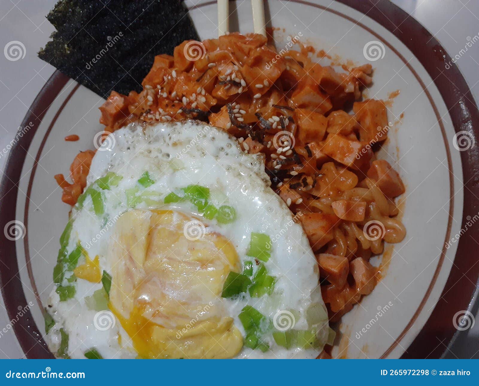 Korean Spicy Noodles Sausage Egg Stock Photo Image of cuisine