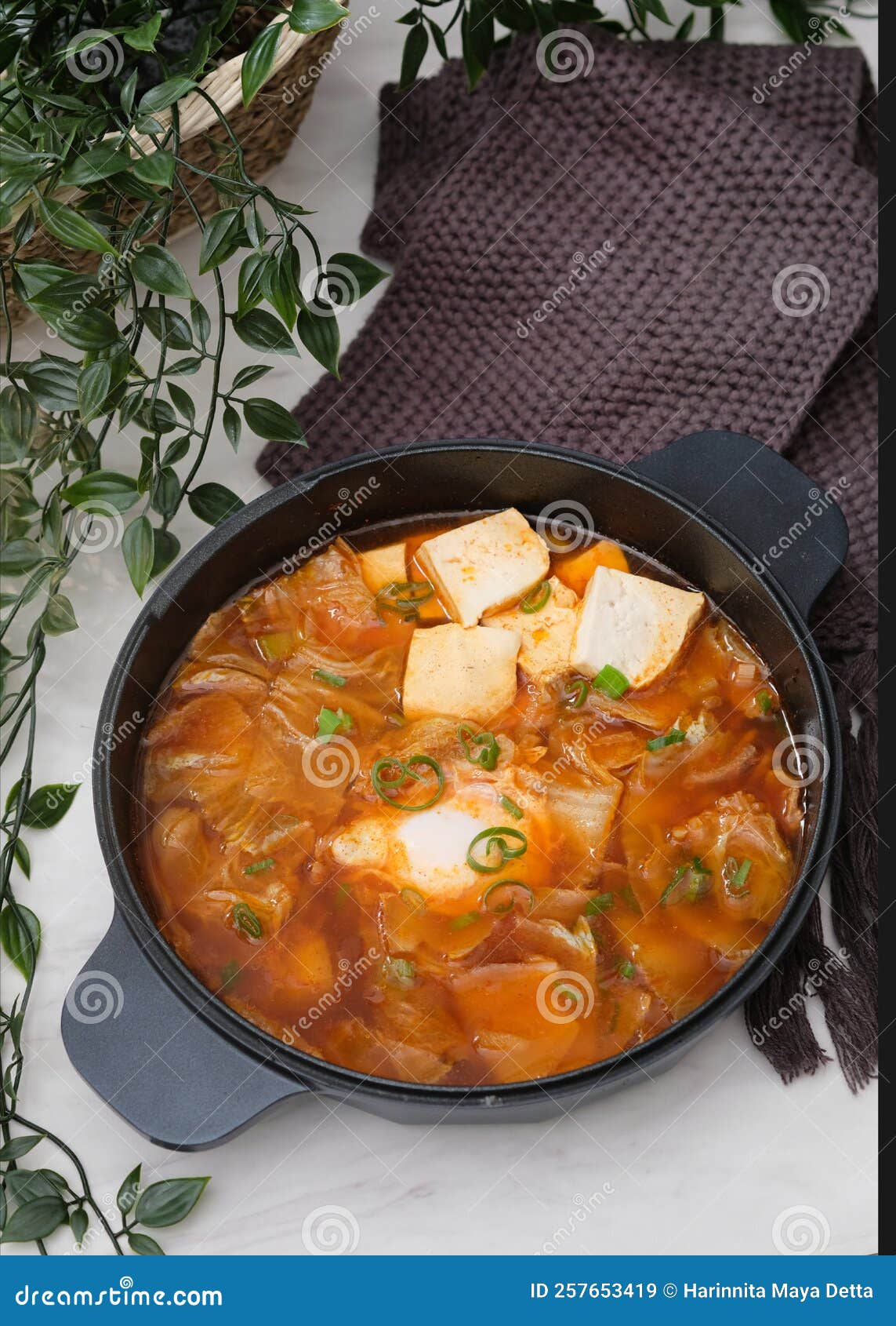 Korean Spicy Silken Tofu Stew Which is Called Sundubu Jjigae. Stock