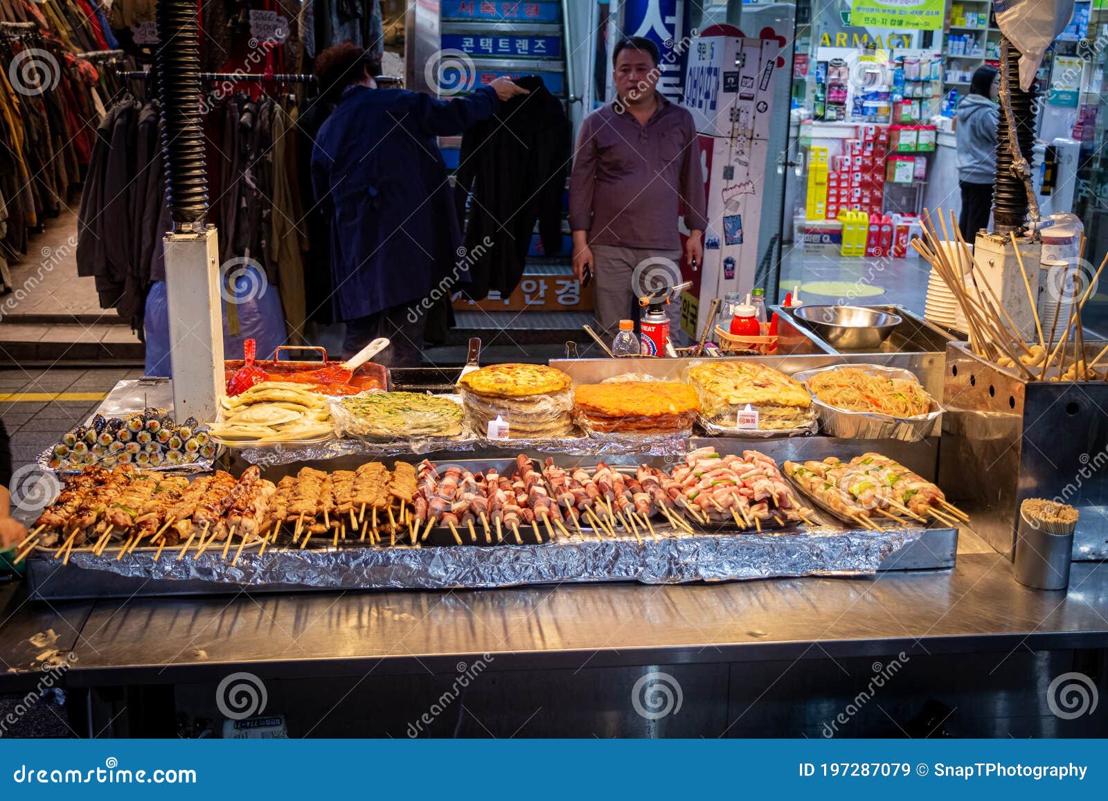 Korean Street Food Stall in the Myeongdong Shopping District at Night