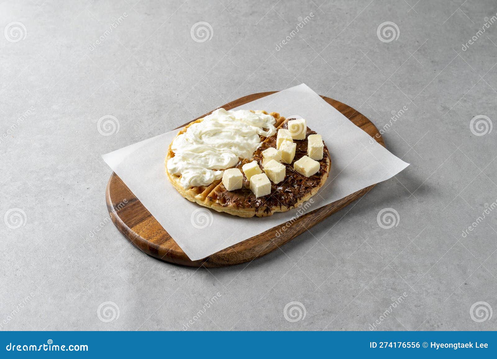 Korean Style Food Cafe Nutella Cheese Cube Waffles Stock Photo Image