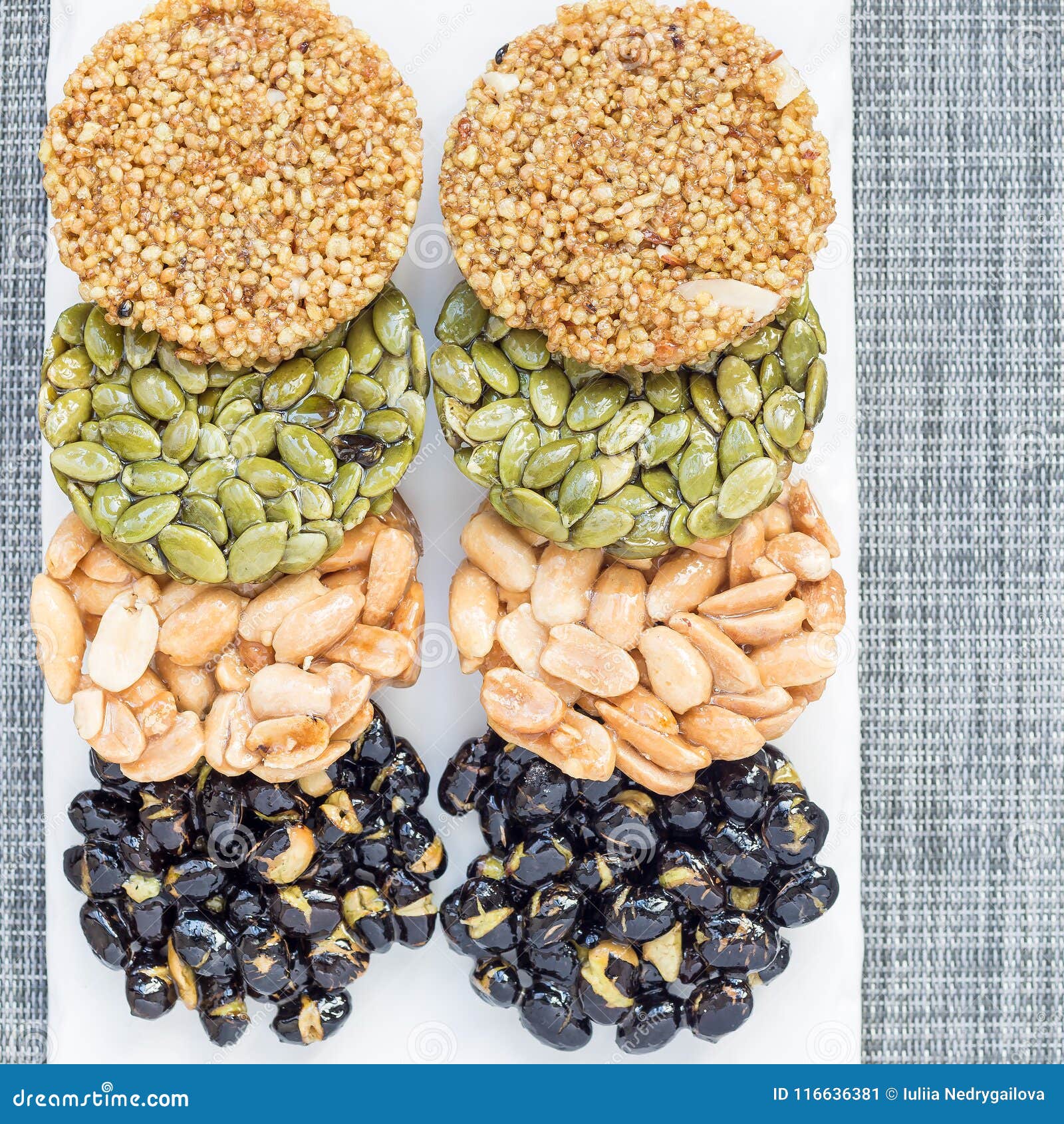 Korean Traditional Sweet Snacks. Healthy Energy Snacks. Top View Stock
