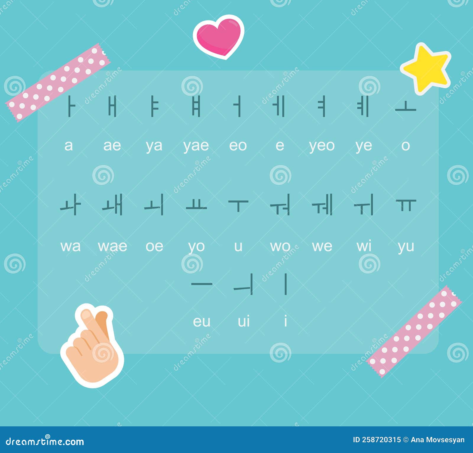 korean vowels and their pronunciation with stickers and tape