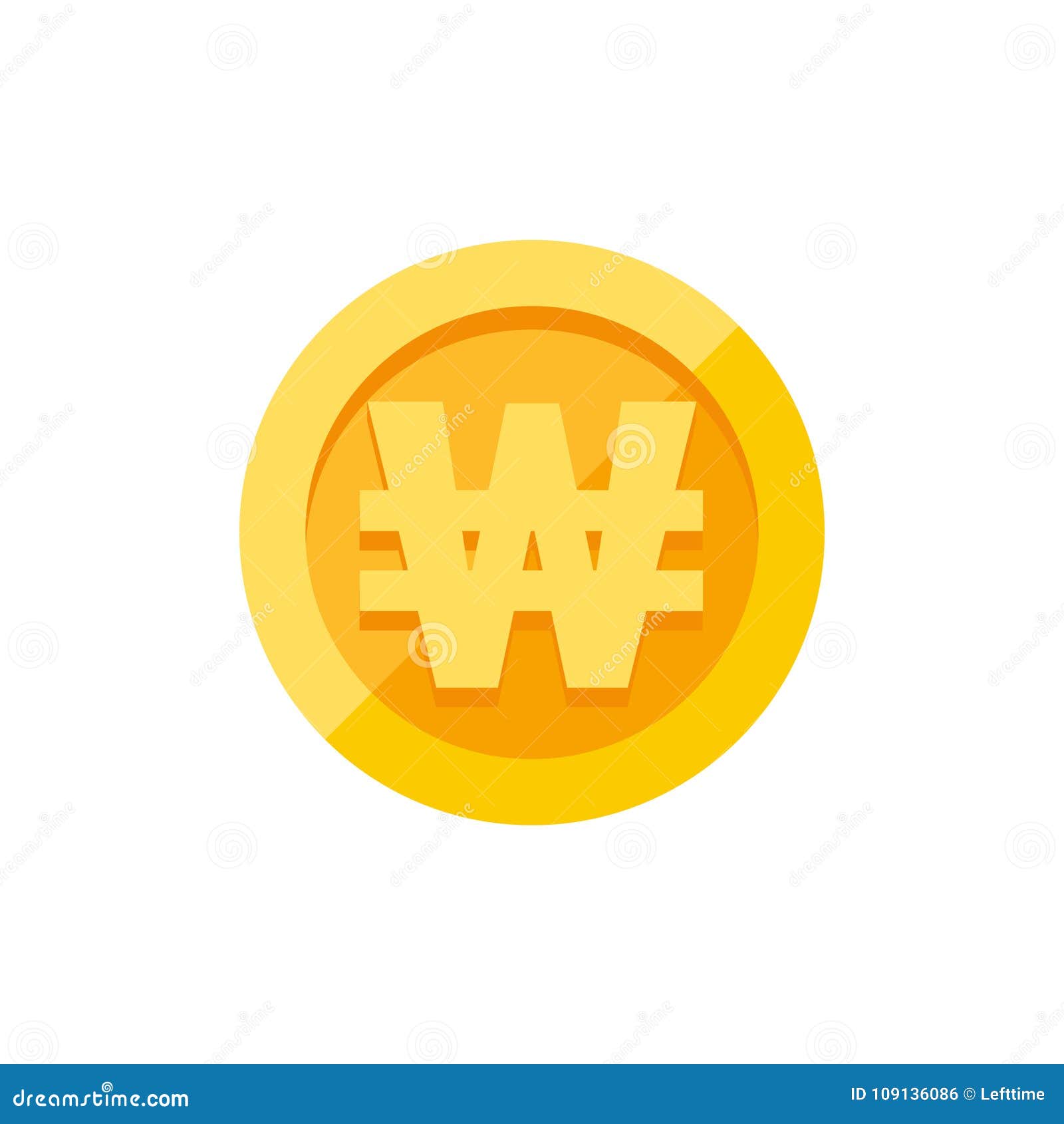 korean won currency  on gold coin flat style