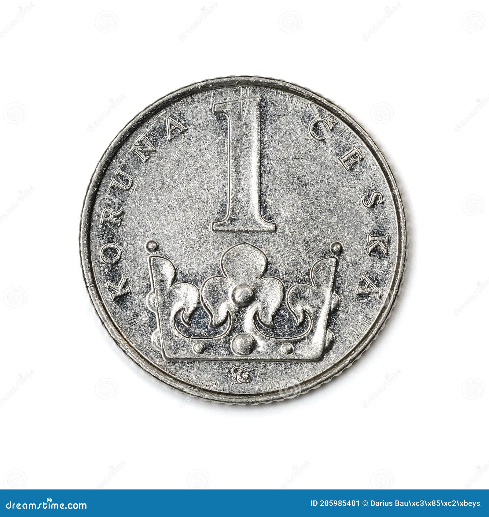 1 Koruna Bezeichnungszirkulationsmunze Von Tscheche Republik Stockbild Bild Von Bankverkehr Durchmesser 205985401