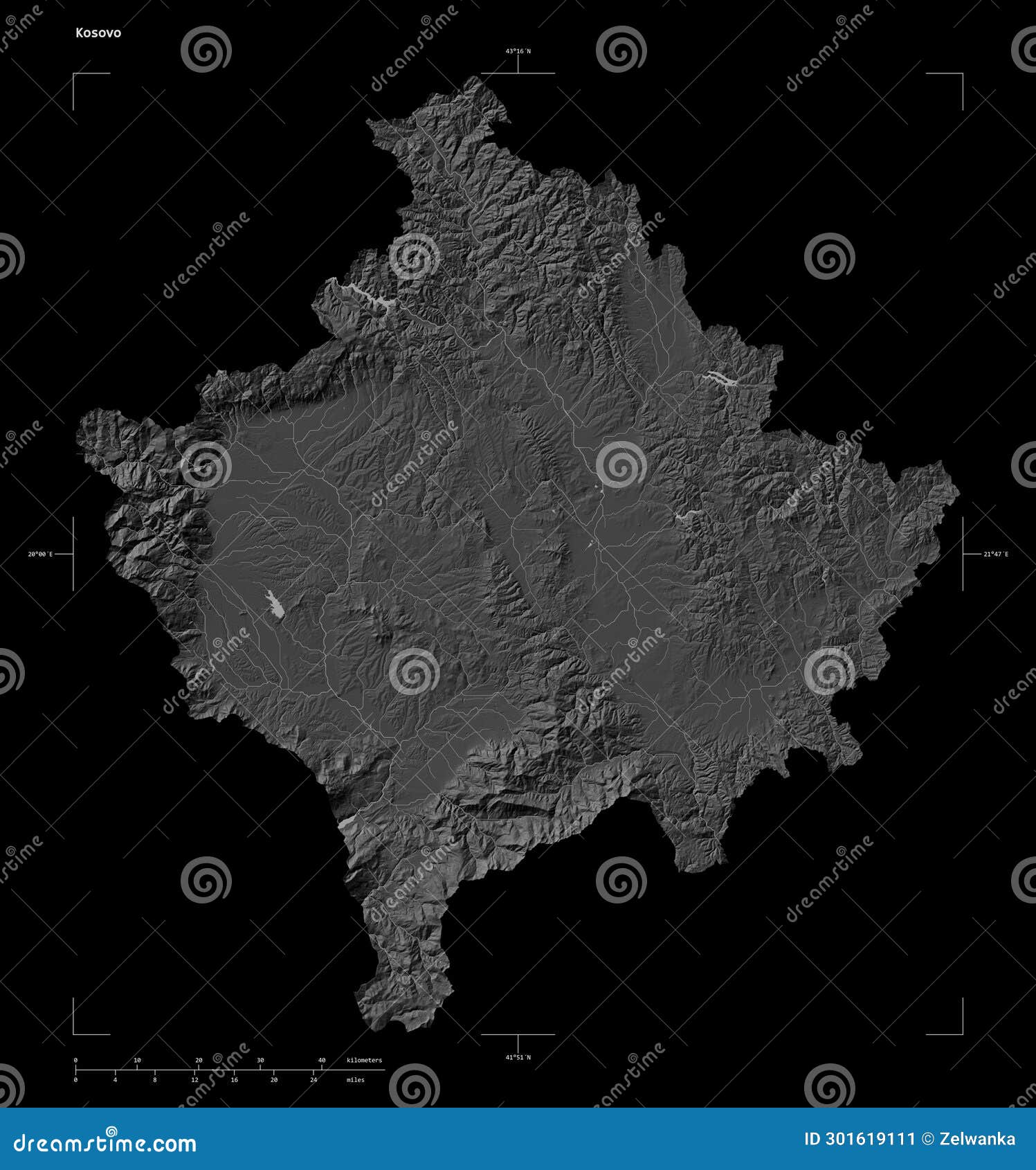 kosovo  on black. bilevel