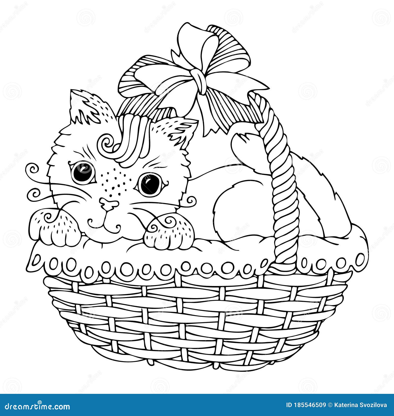 Gift Basket With Cute Kitten. Stock Vector Illustration