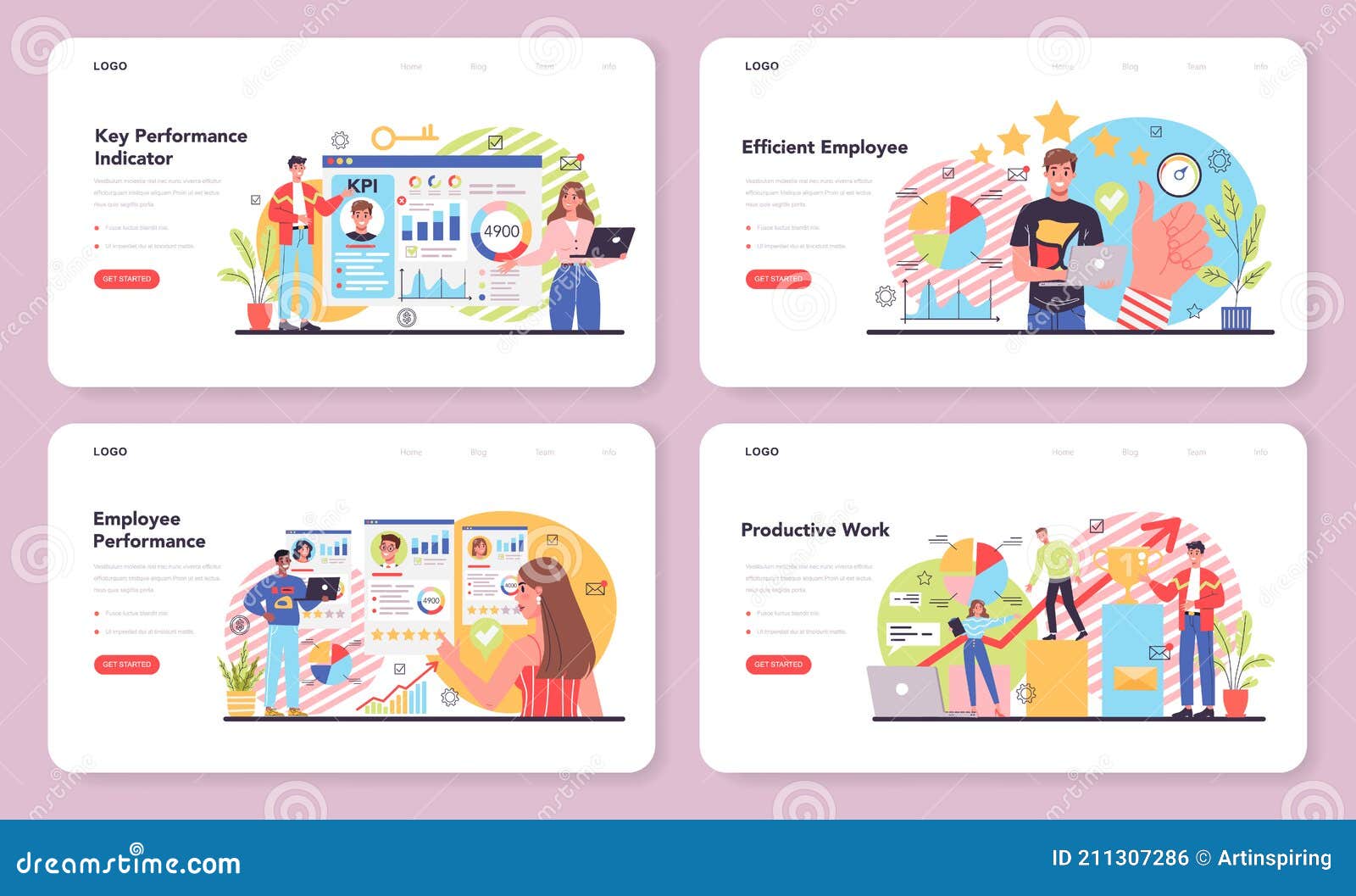 kpi web banner or landing page set. employee evaluation, testing