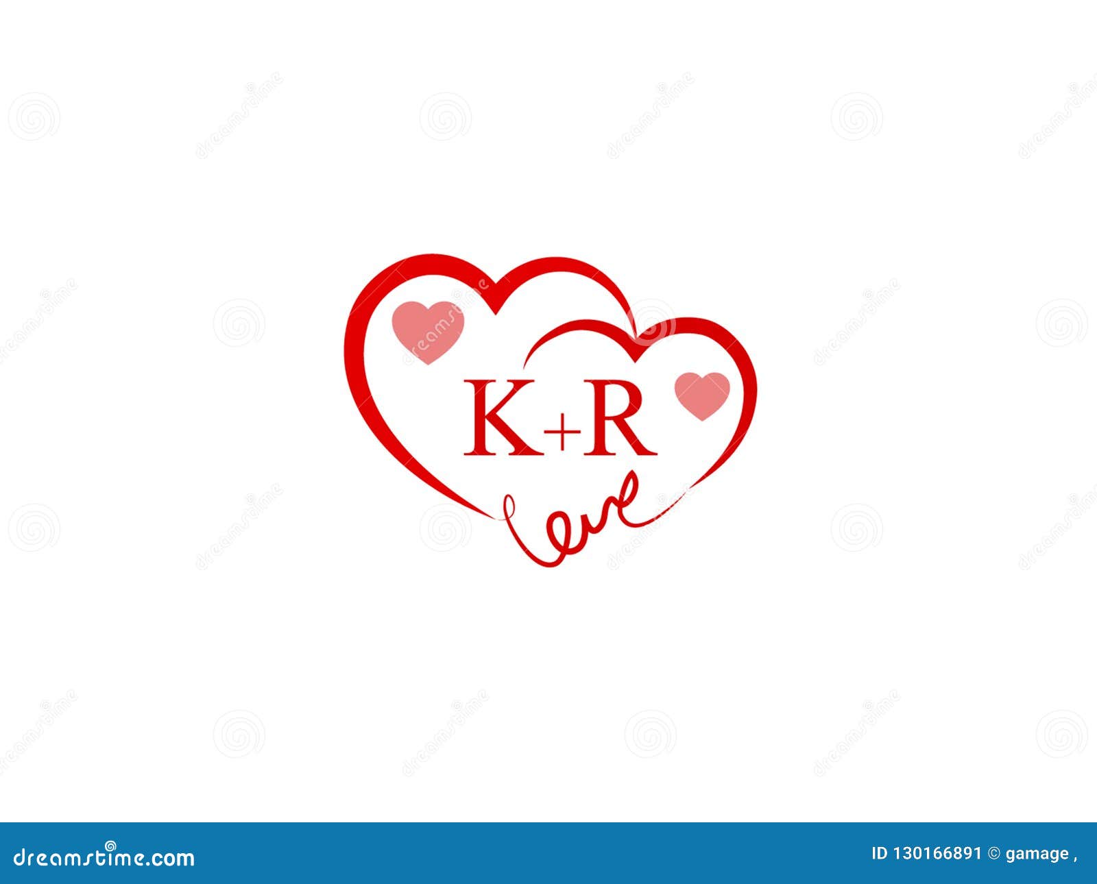 KR Initial Heart Shape Red Colored Love Logo Stock Vector