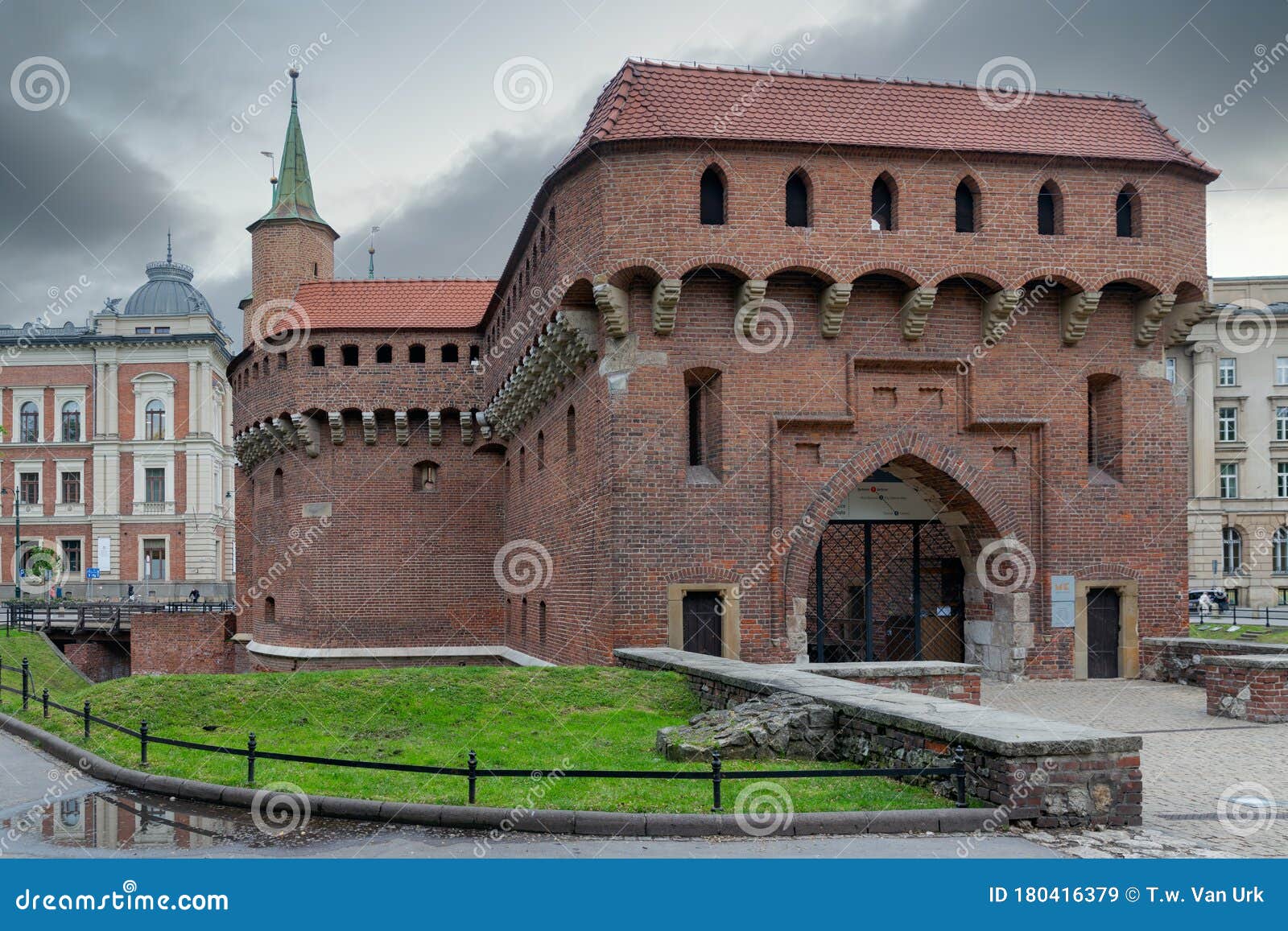 kracow barbican, medieval fortifcation old town of krakow, poland