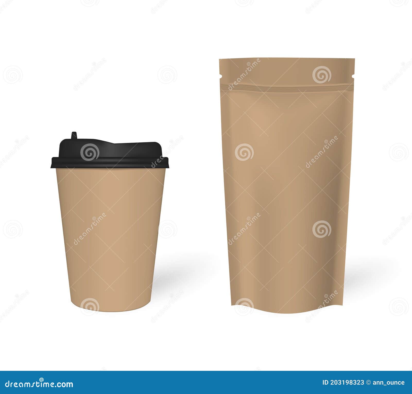 Download Kraft Paper Coffee Cup And Stand Up Zipper Seal Pouch Mockup Stock Vector Illustration Of Shop Stand 203198323