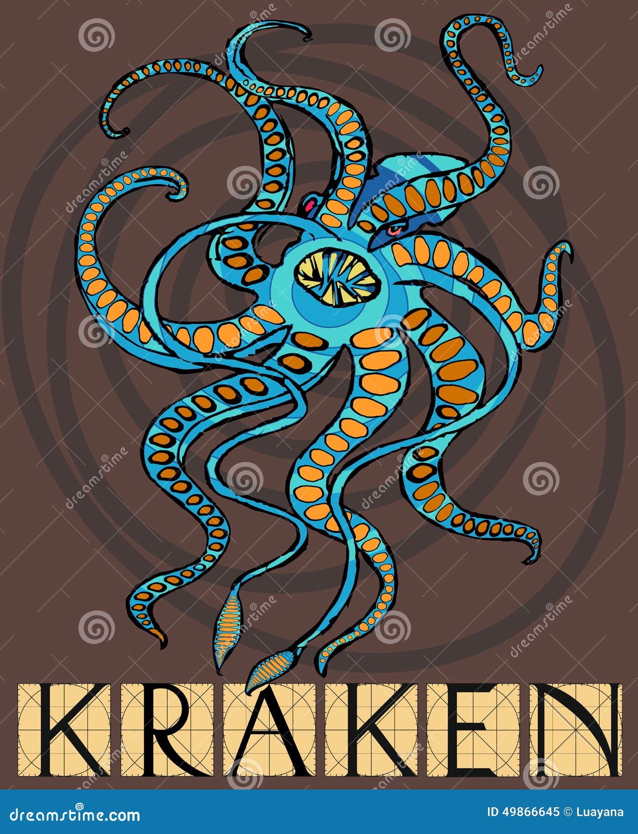 Kraken with title stock vector. Illustration of mythical - 49866645