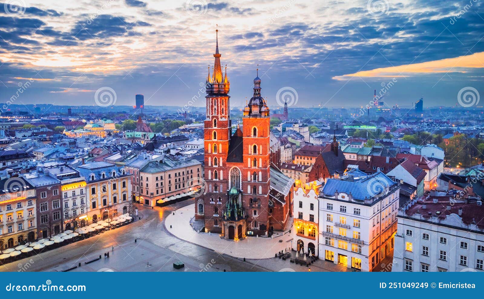 krakow, poland - medieval ryenek square and bazylika mariacka