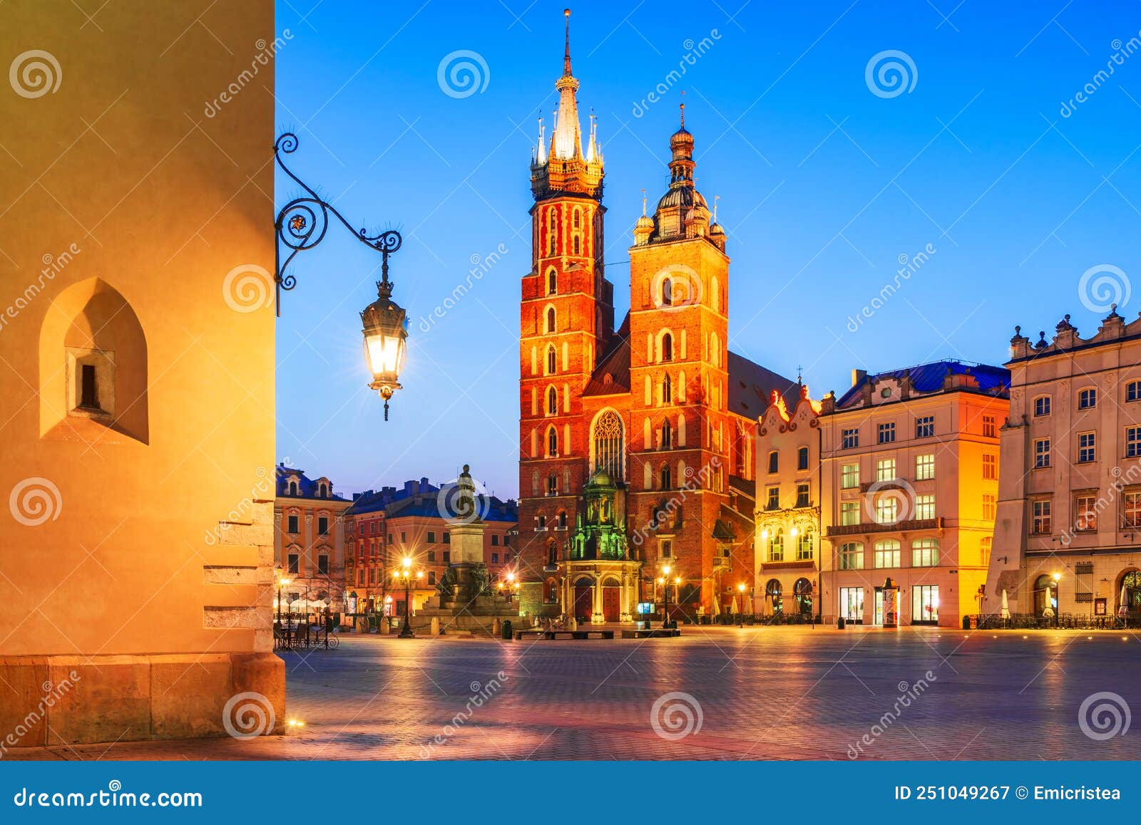 krakow, poland - medieval ryenek square and bazylika mariacka