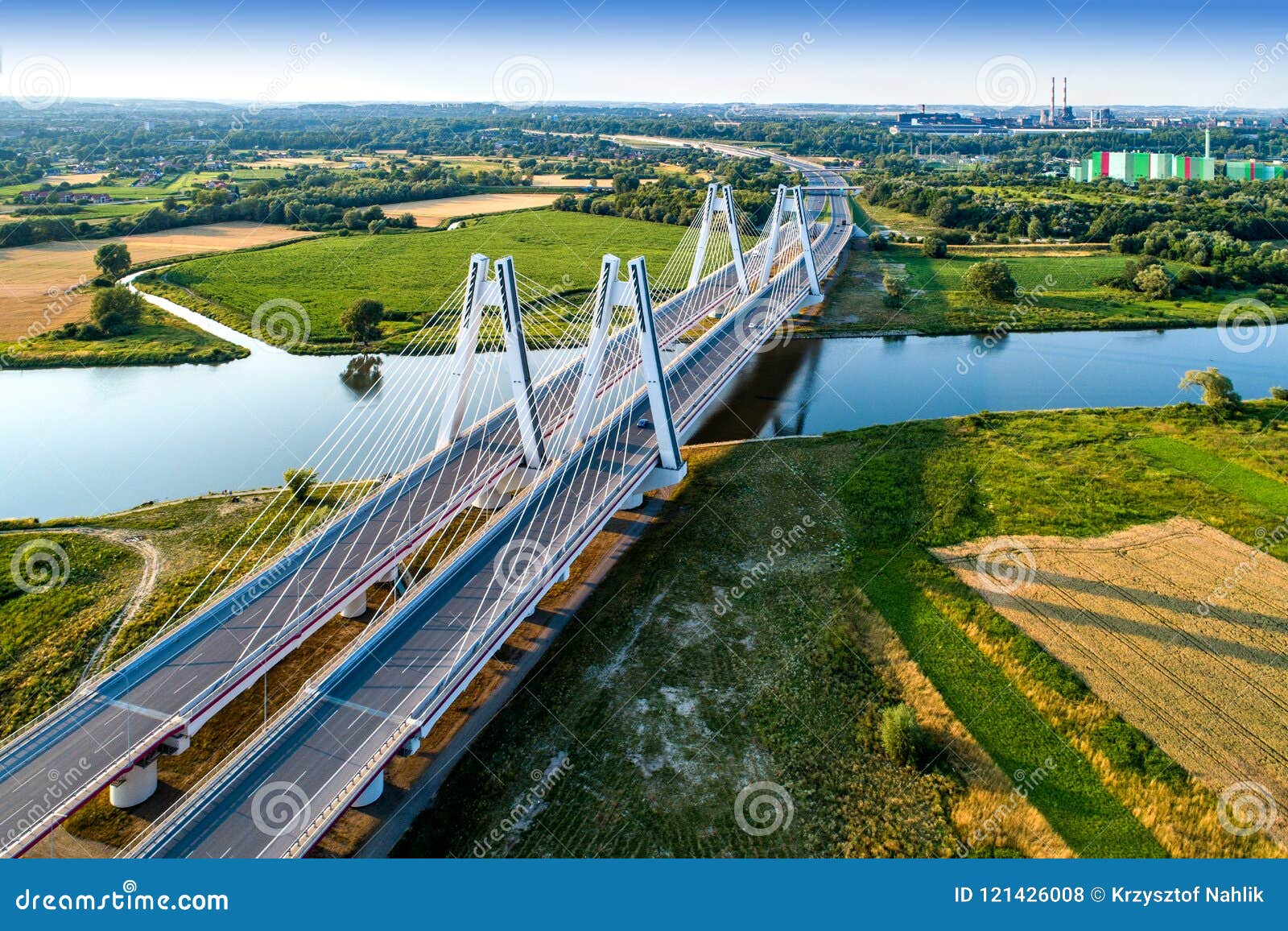 krakow, poland. double cable-stayed bridge over the vistula riv