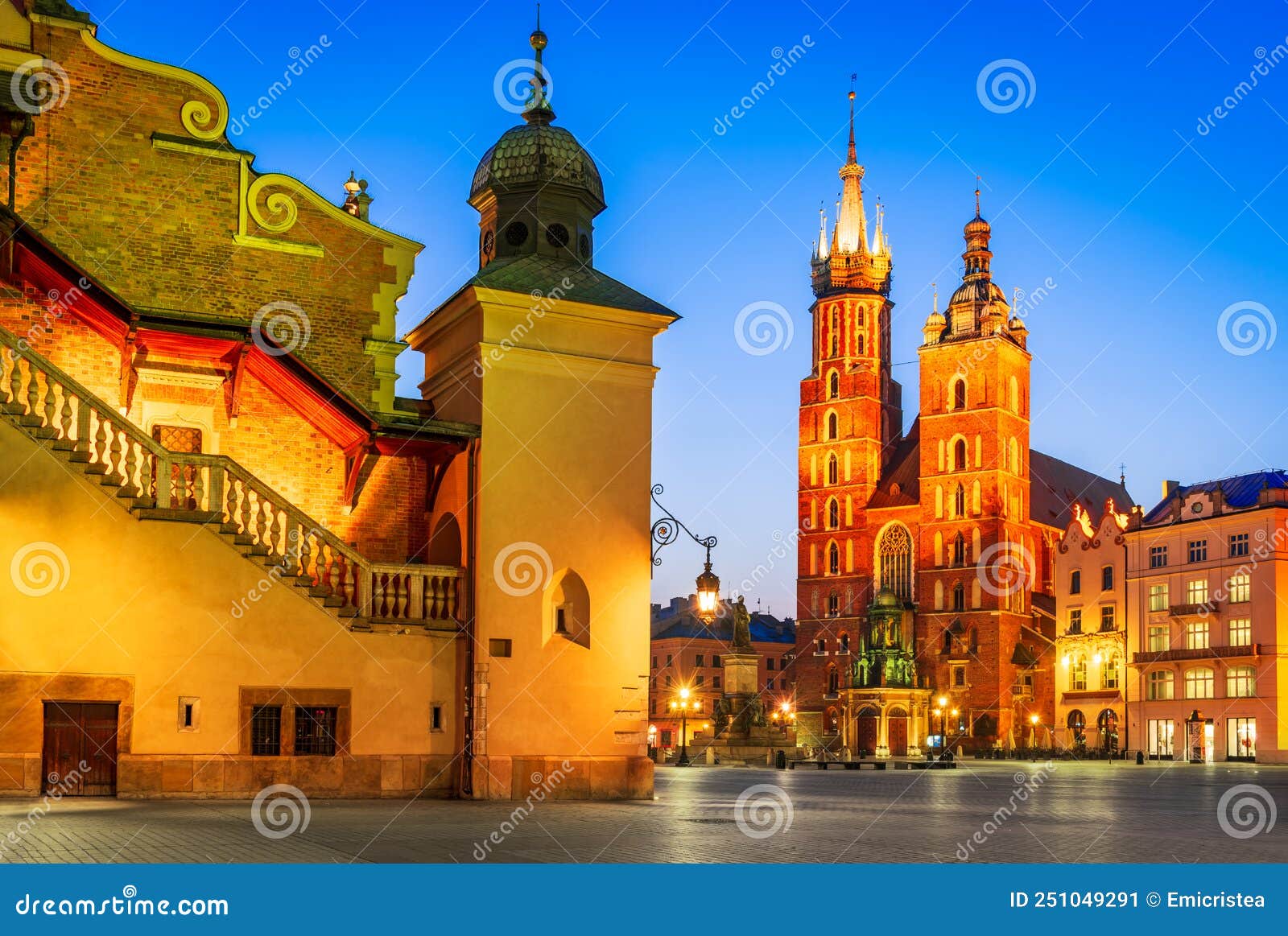 krakow, poland - medieval ryenek square, cloth hall and cathedral