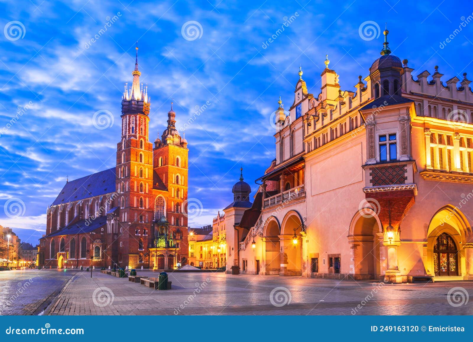 krakow, poland - medieval ryenek square, cloth hall and cathedral