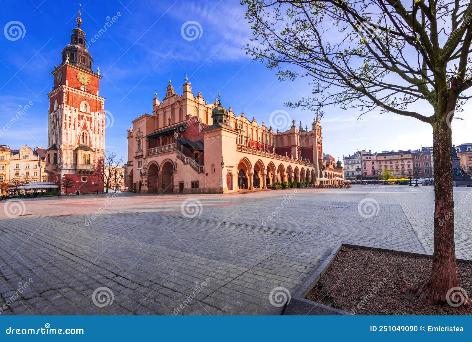 krakow, poland - medieval ryenek square with the town hall tower