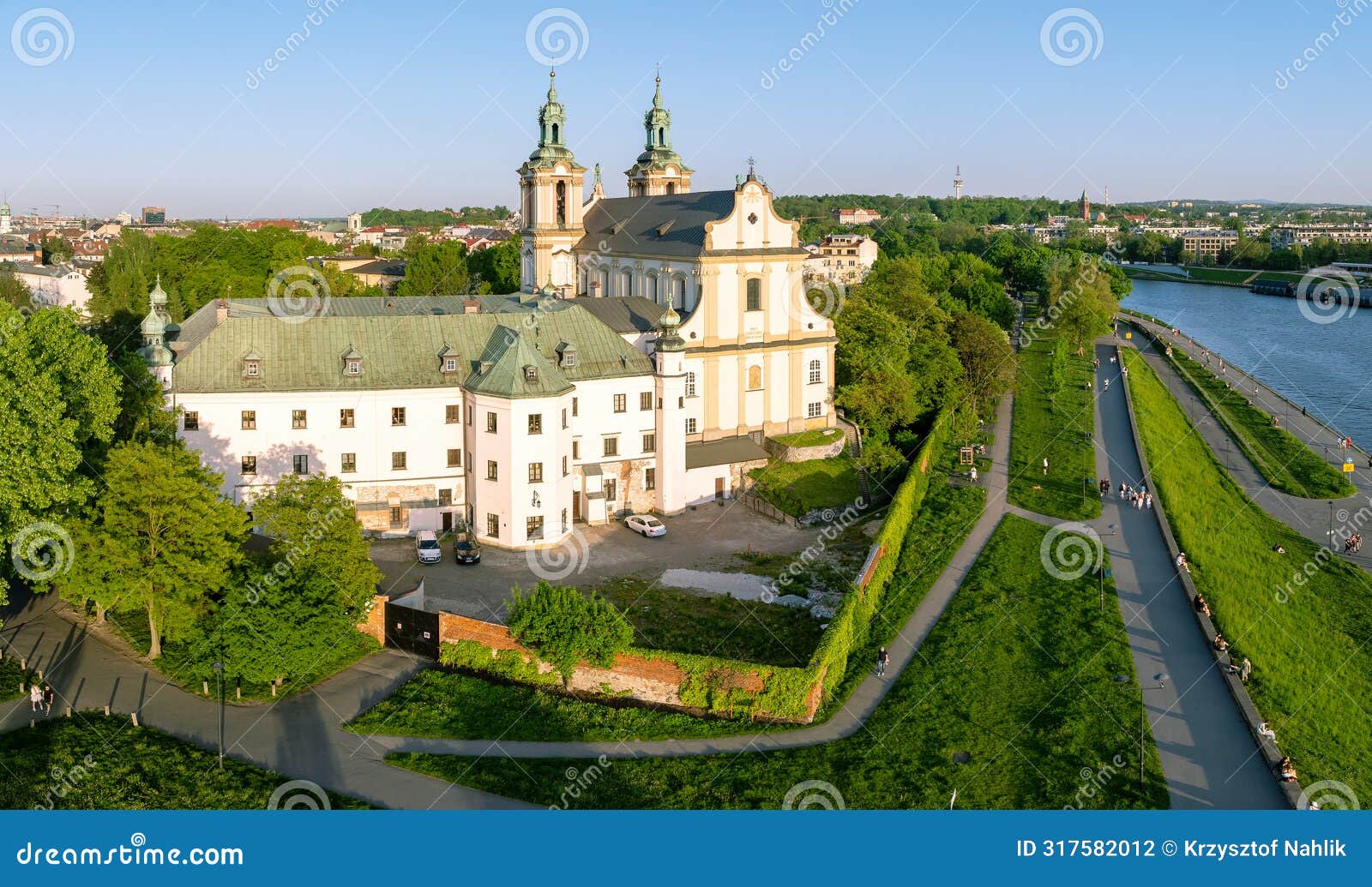 skalka church, monastery and vistula river in krakow, poland