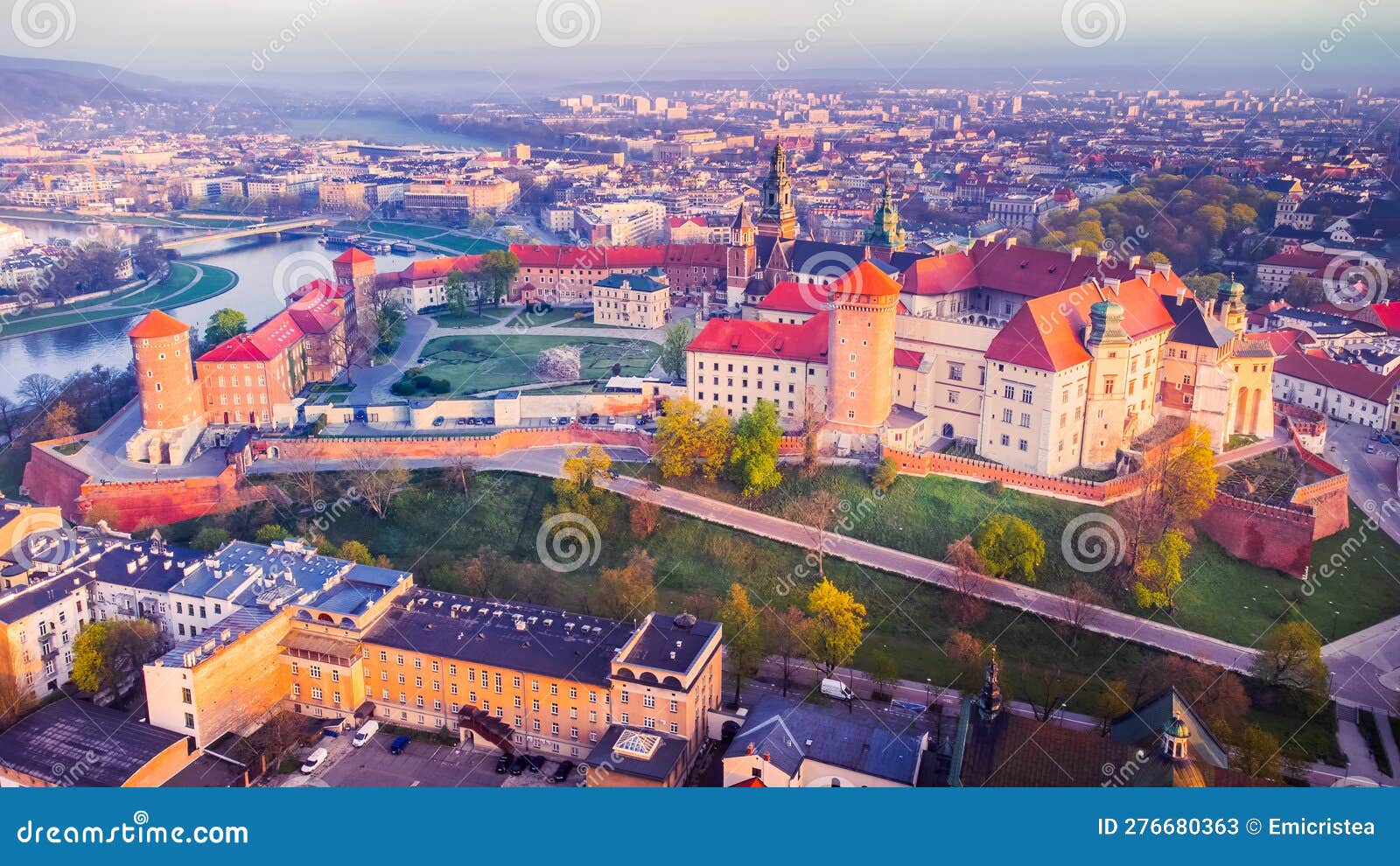 krakow, poland - wawel castle aerial view, cracovia