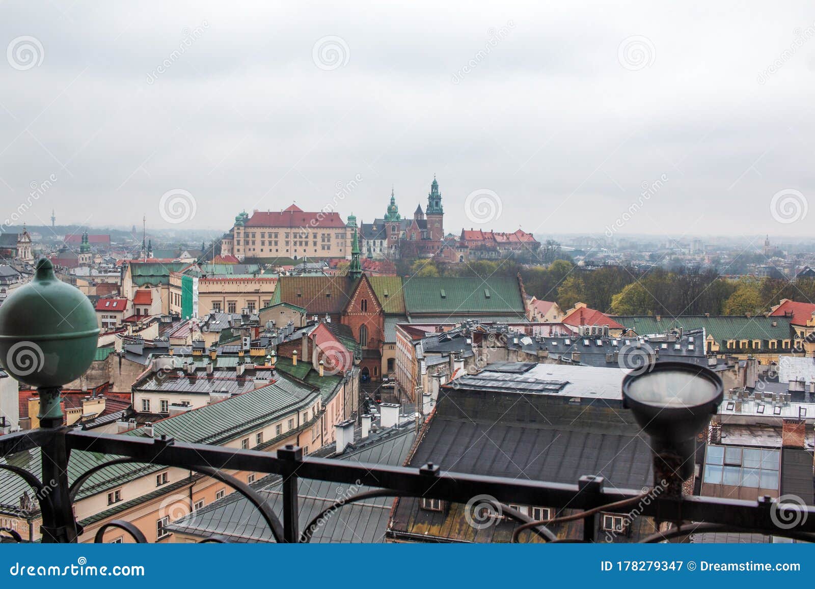 krakow square market view from the town hall poland