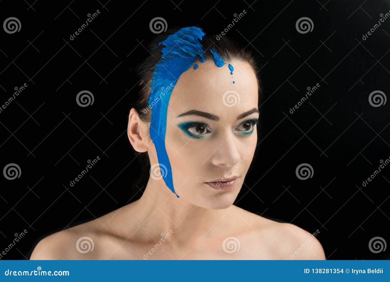 Face Paint Makeup. Creative Makeover. the Blue Color on the Face Stock